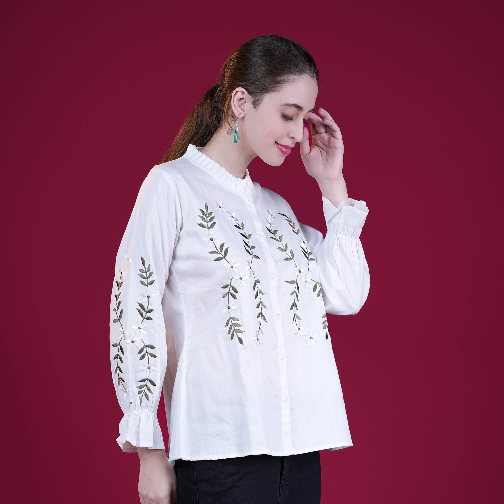 Embroidered Cotton Linen Tunic - Pink