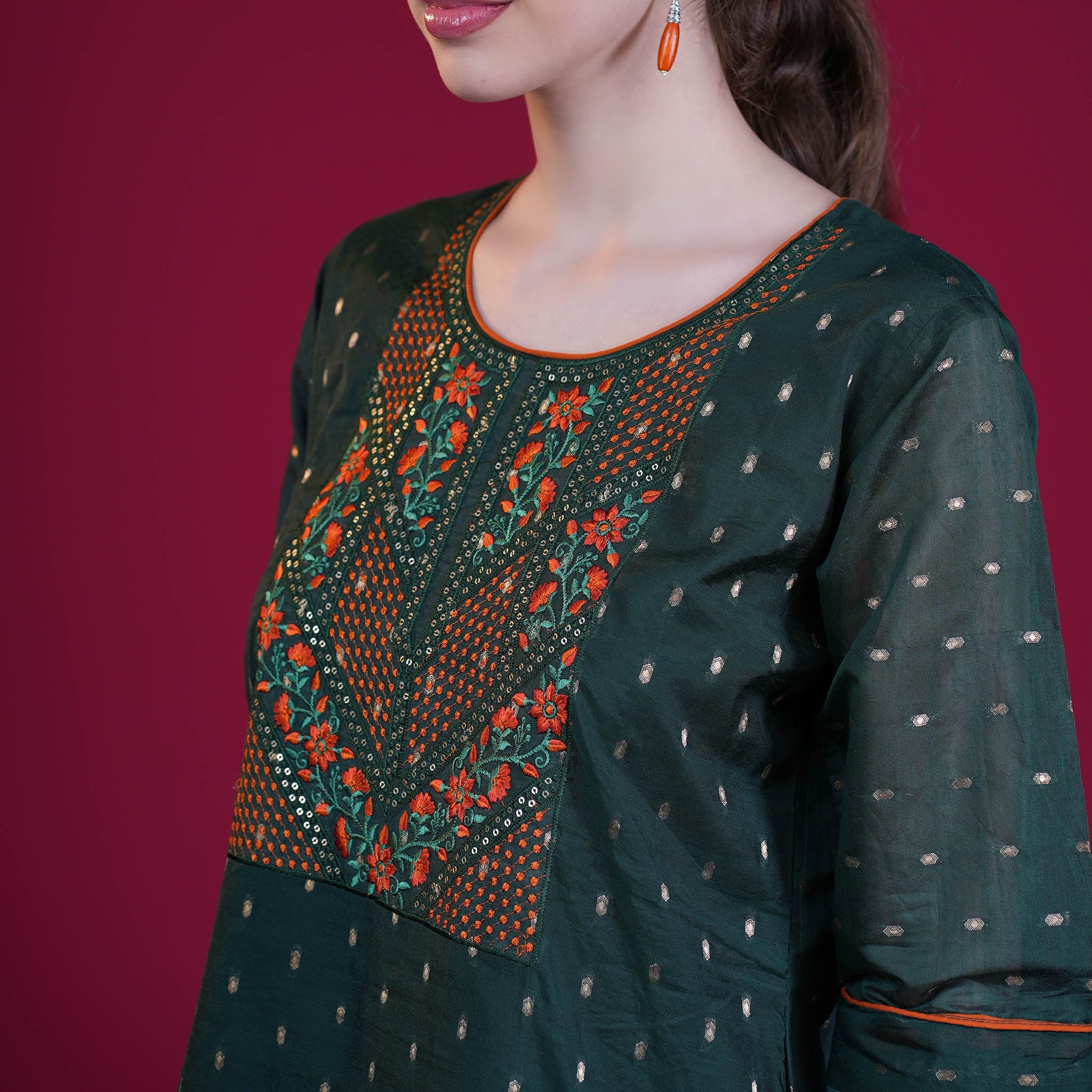 Chanderi Silk Kurta With Embroidery - Black