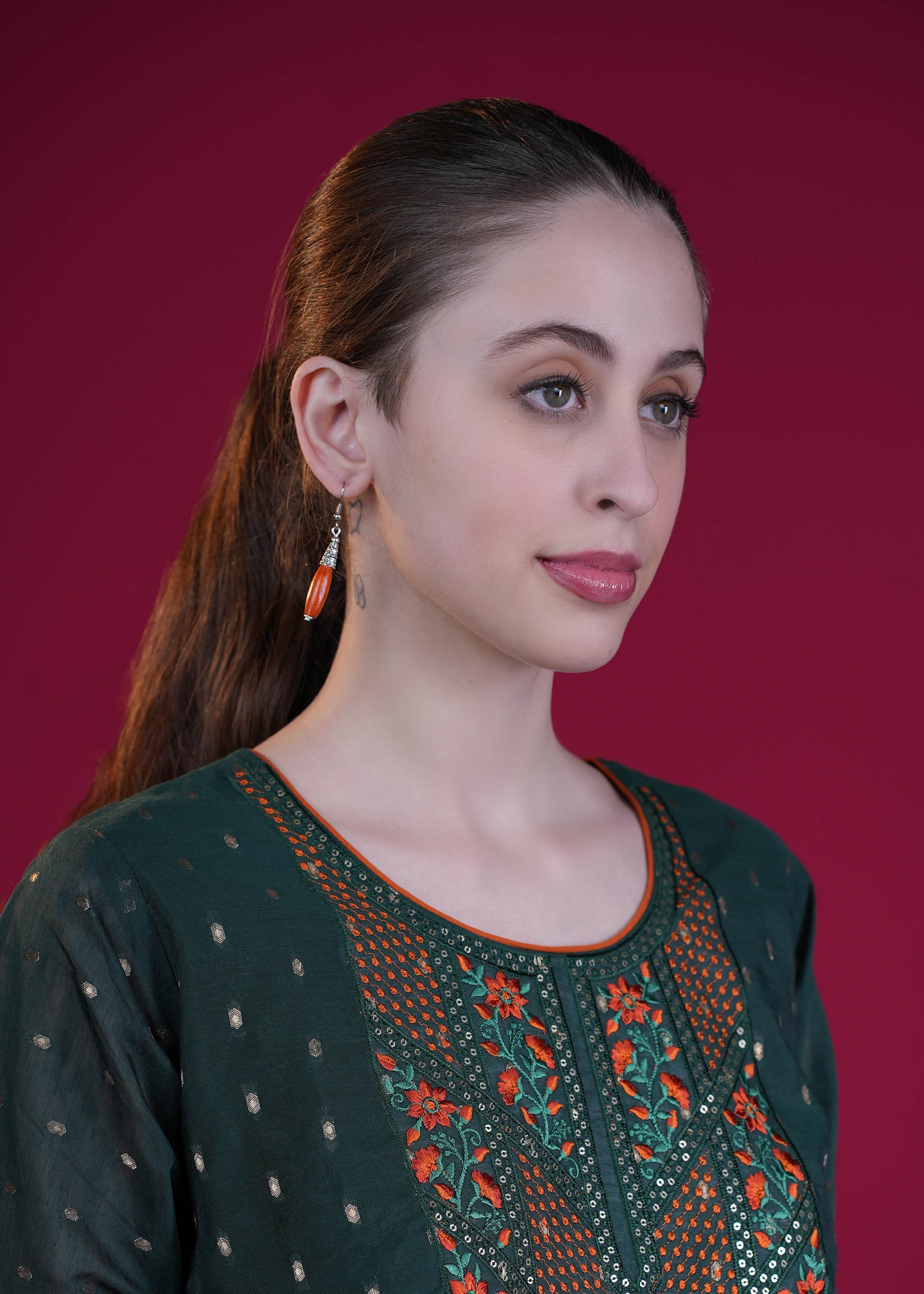 Chanderi Silk Kurta With Embroidery - Purple