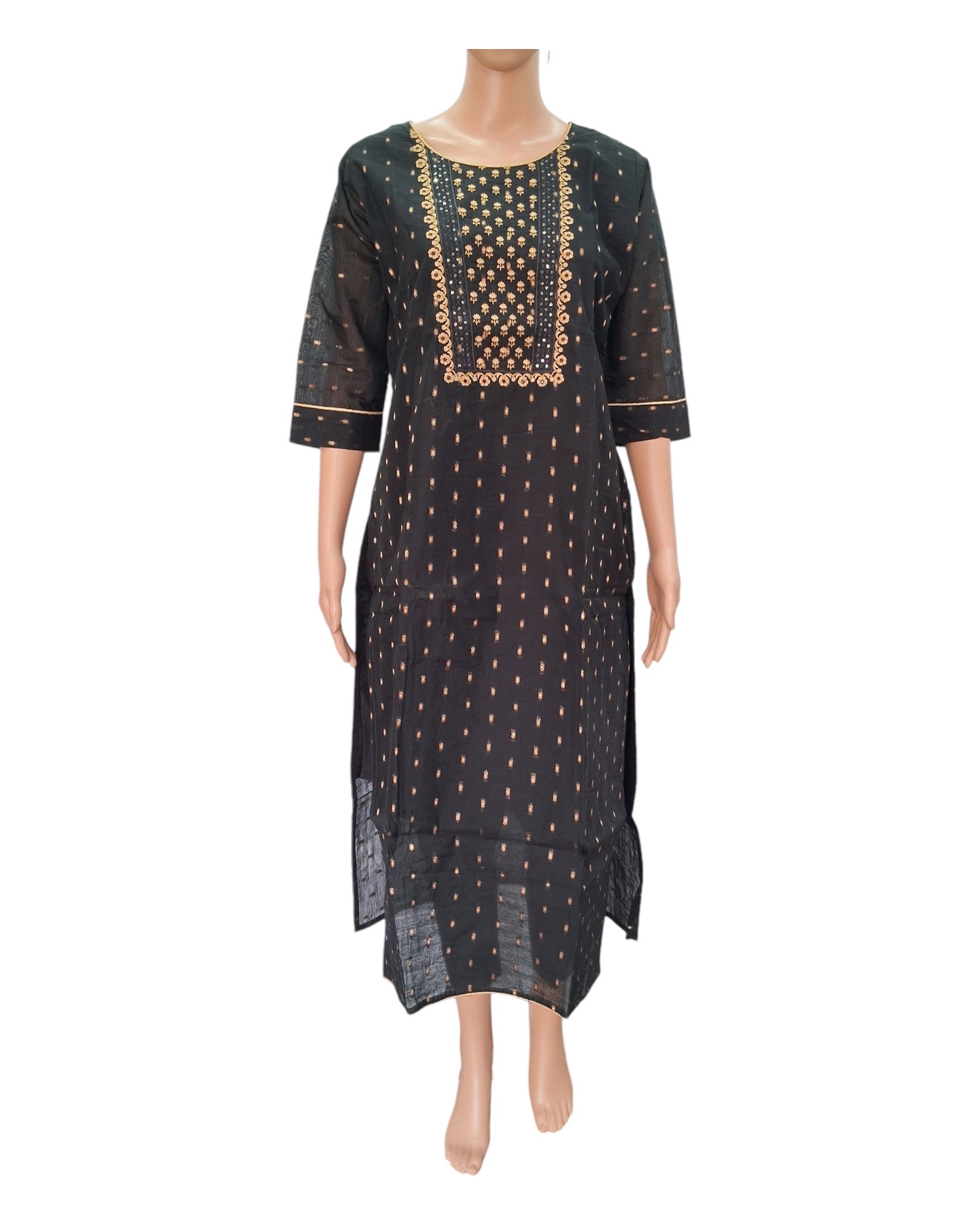 Buy Chanderi Silk Kurta With Embroidery in black – Tvahra