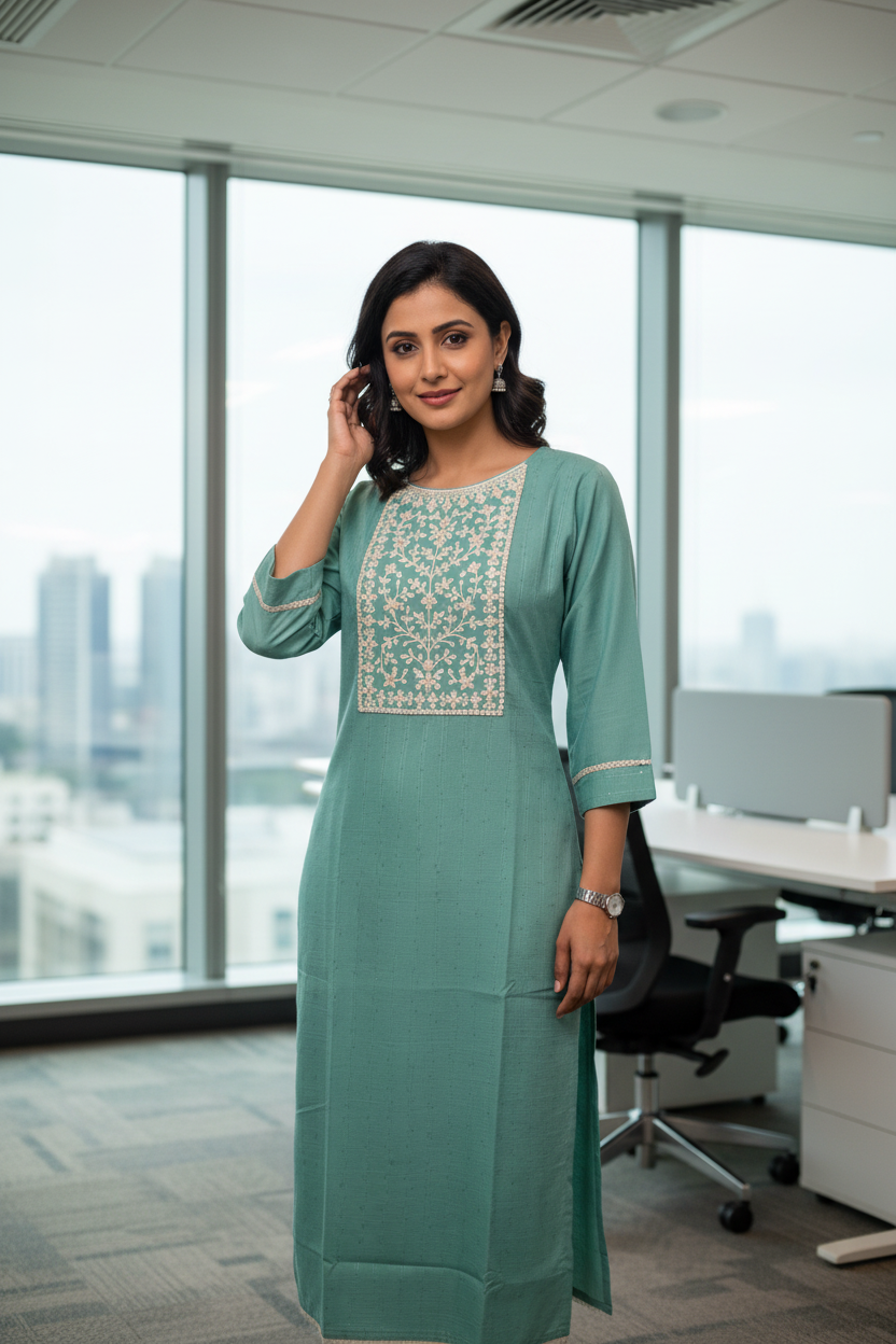 Viscose Silk Kurta With Lace Work And Sequins
