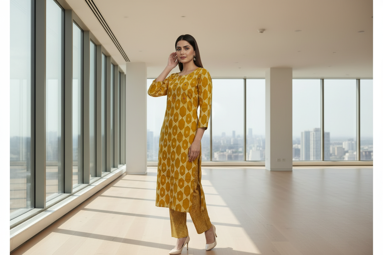 Cotton Kurta Pant Set With Minimal Embroidery