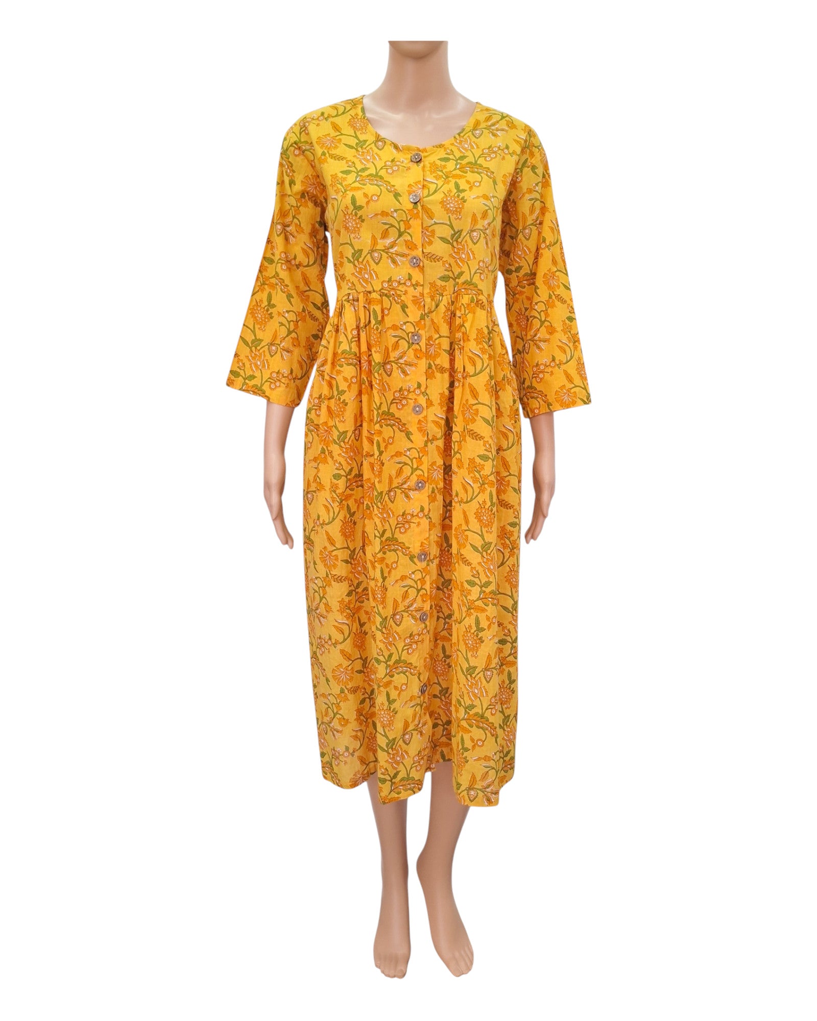 Buy Floral Print Cotton One Piece Dress With Wooden Buttons – Tvahra