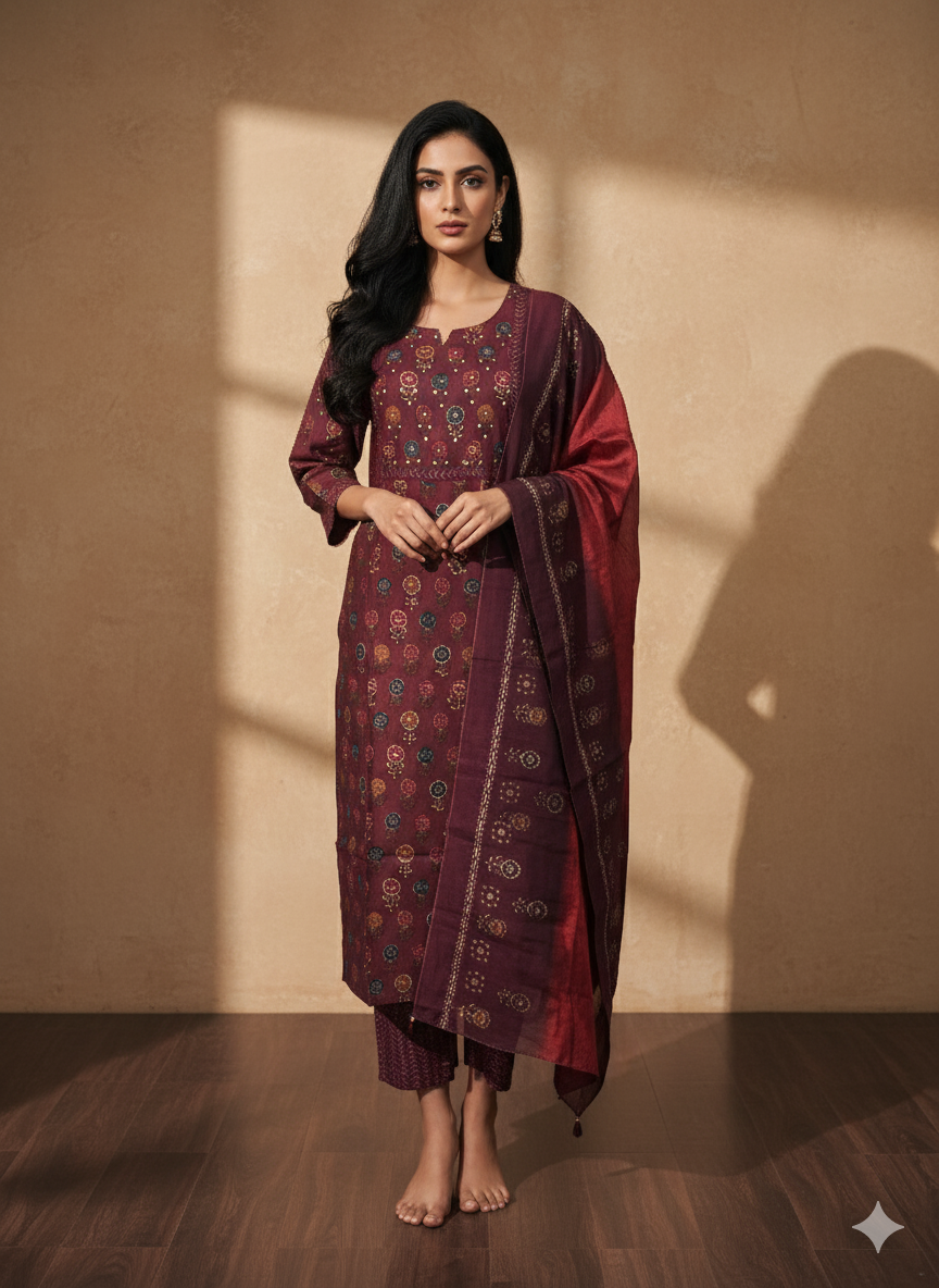 Festive Wear Chanderi Silk Kurta Pant Dupatta Set