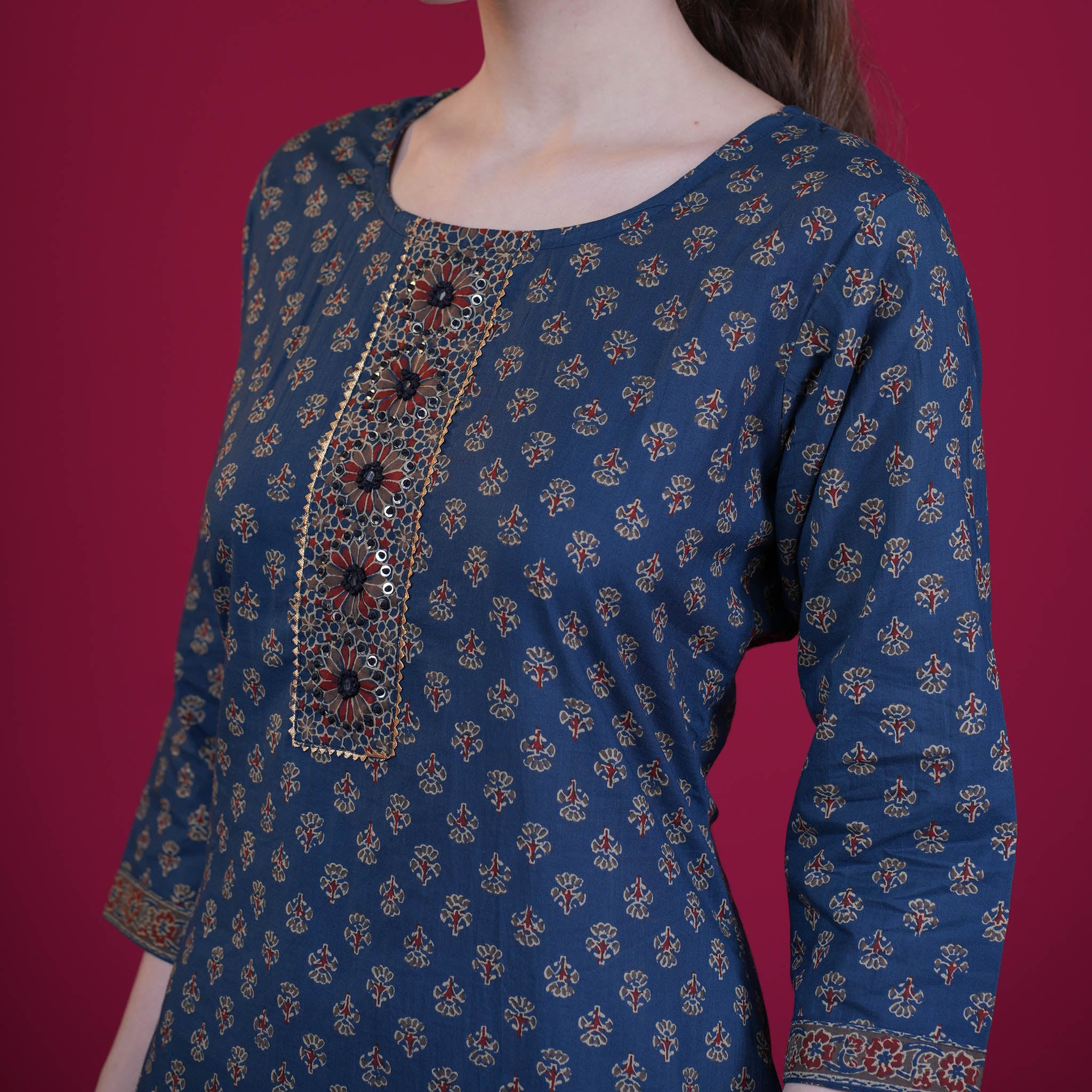 Ajrakh Print Cotton Kurta Pant Dupatta Set
