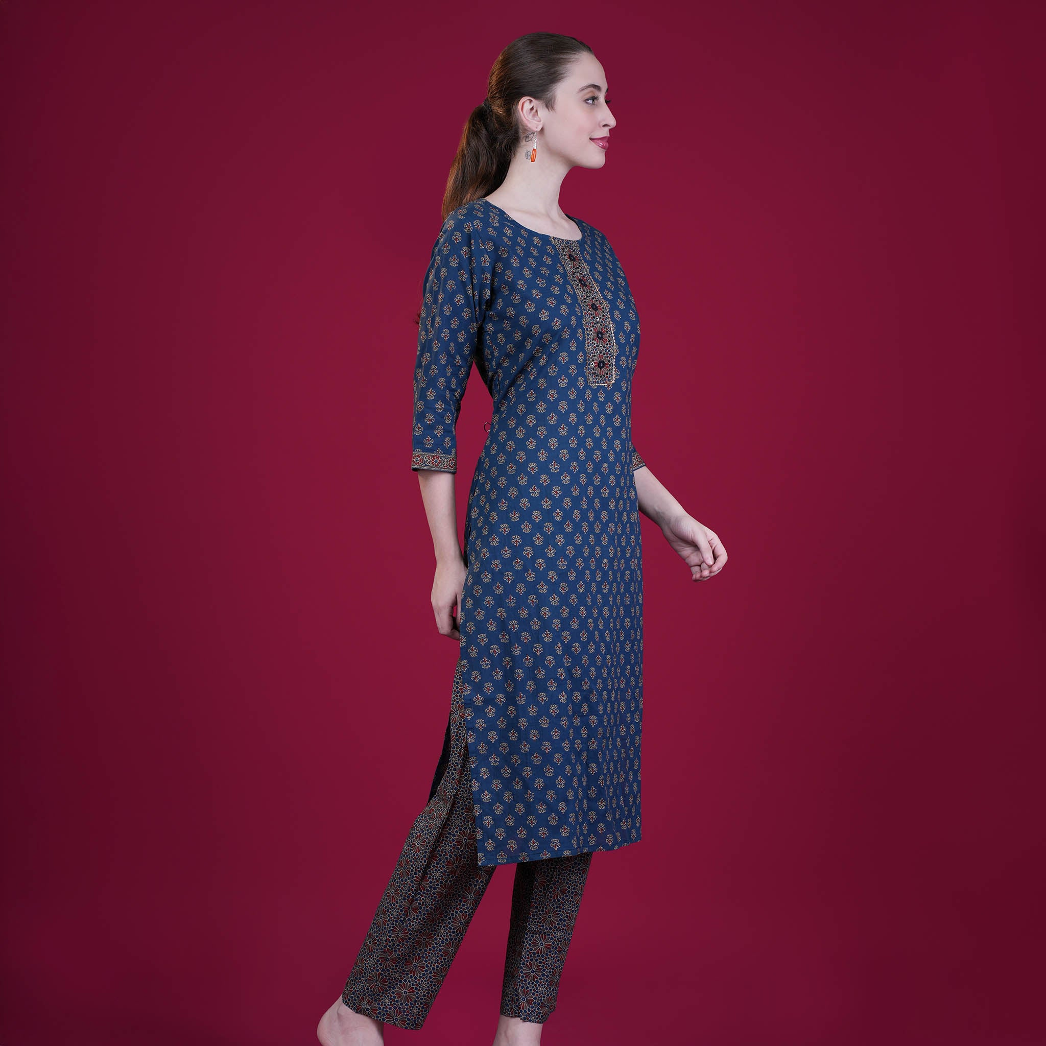 Ajrakh Print Cotton Kurta Pant Dupatta Set