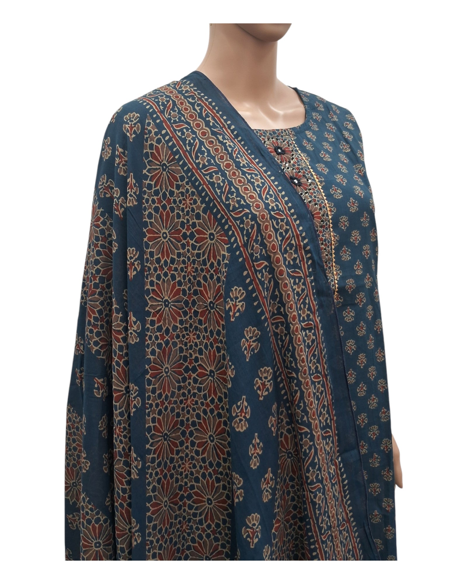 Buy Ajrakh Print Cotton Kurta Pant Dupatta Set – Tvahra