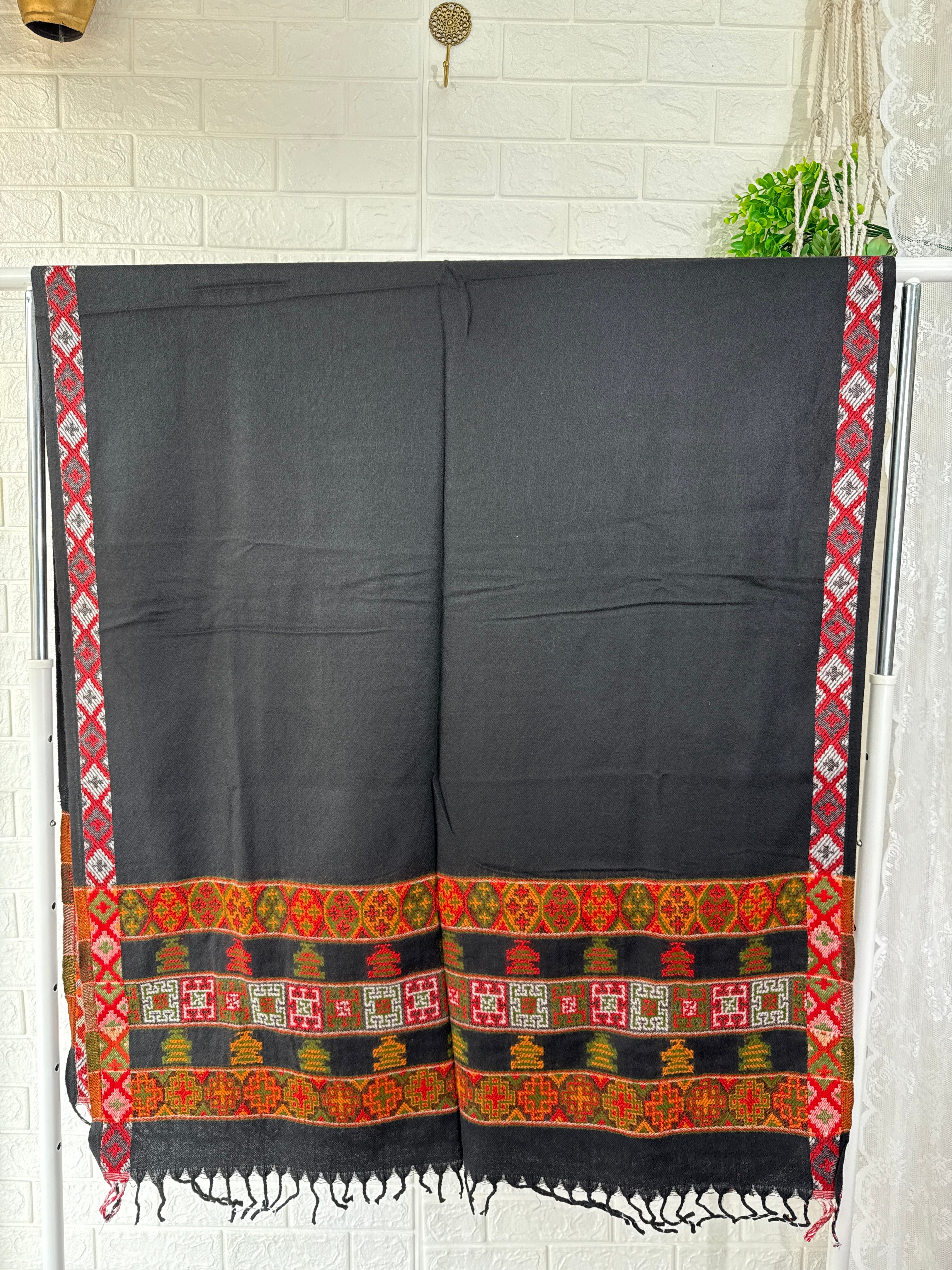 Black Woolen Kutchi Shawl