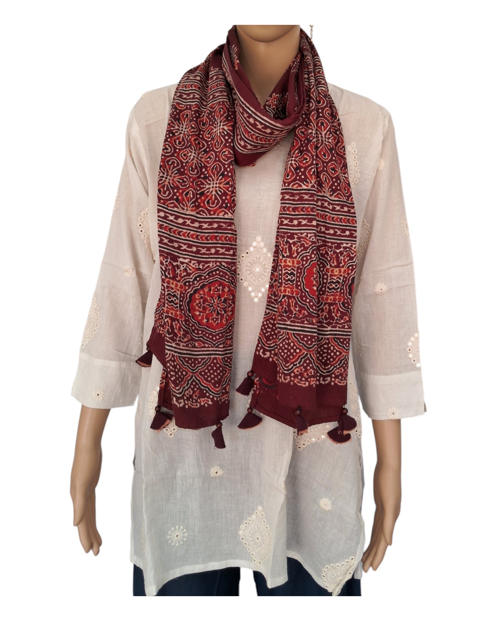 Ajrakh Print Cotton Satin Stole