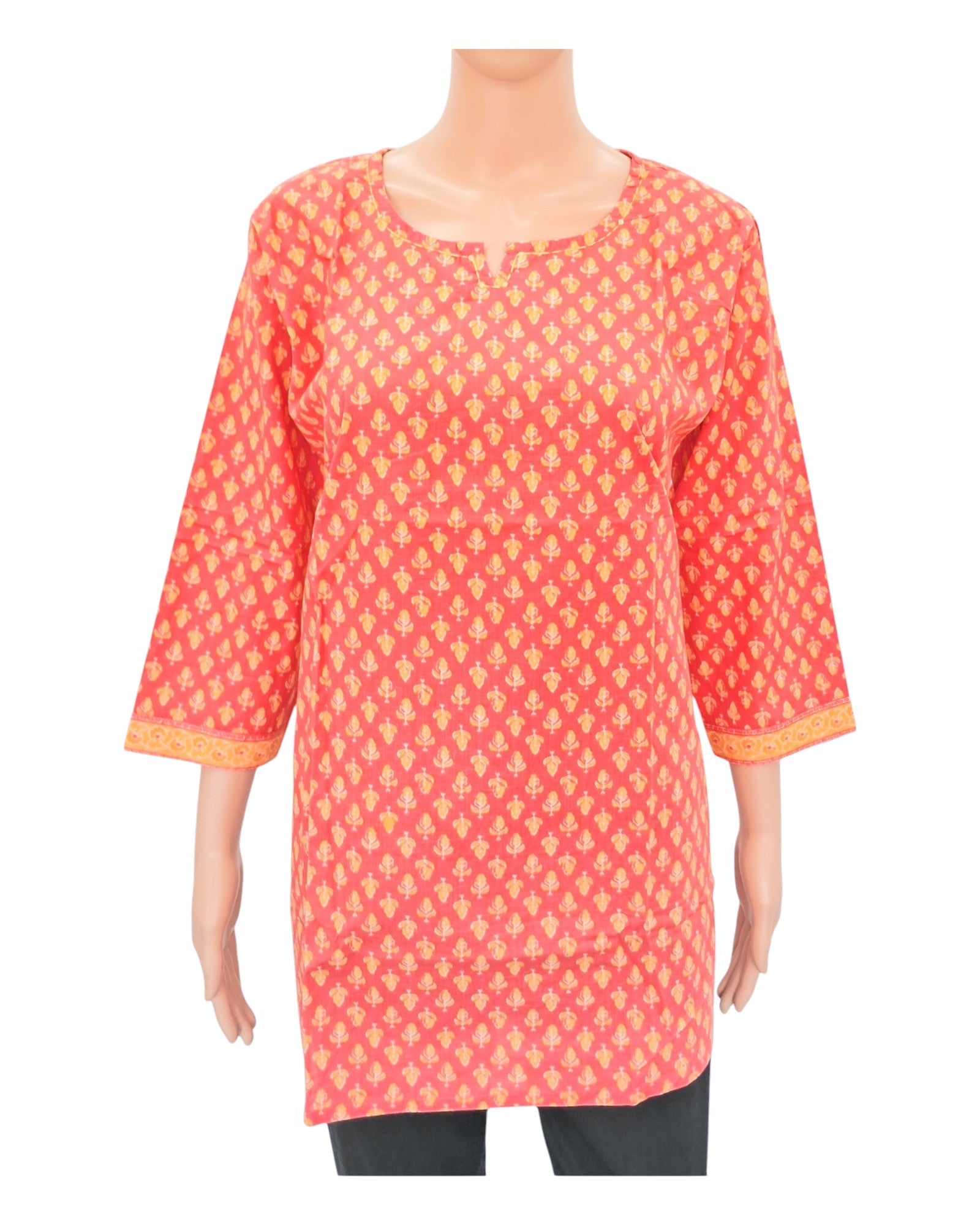 Casual Printed Cotton Tunic - Orange