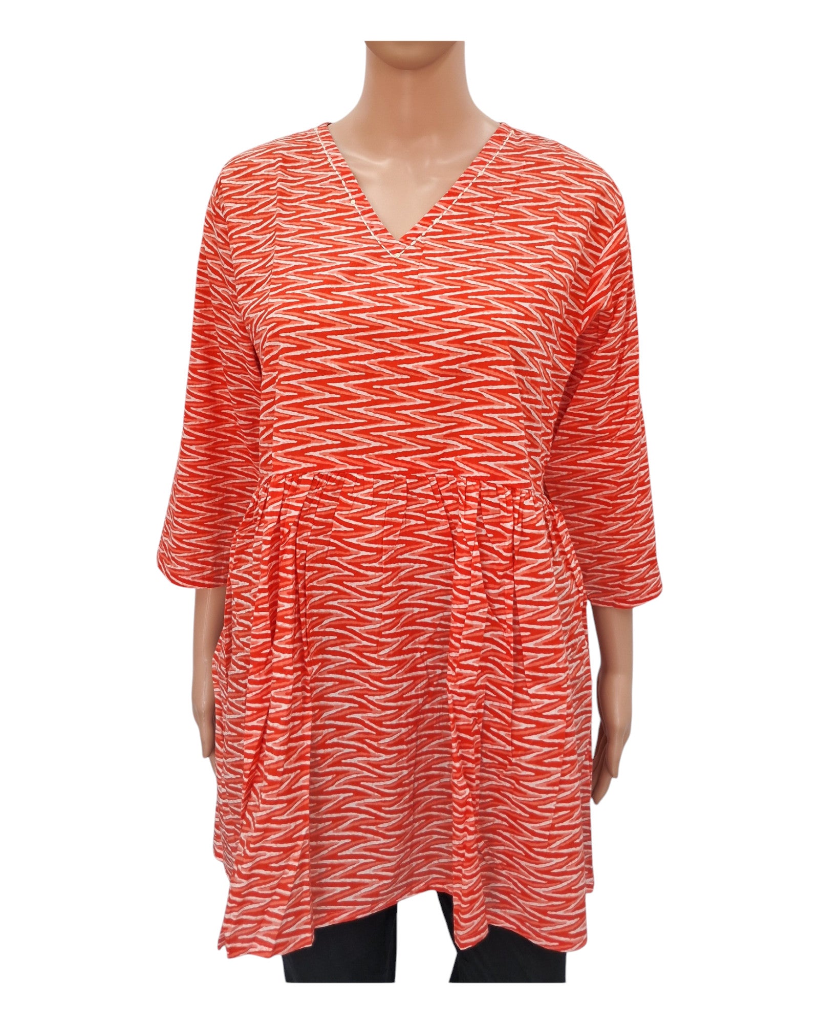 Buy Cotton Peplum Top With V Neck in orange – Tvahra