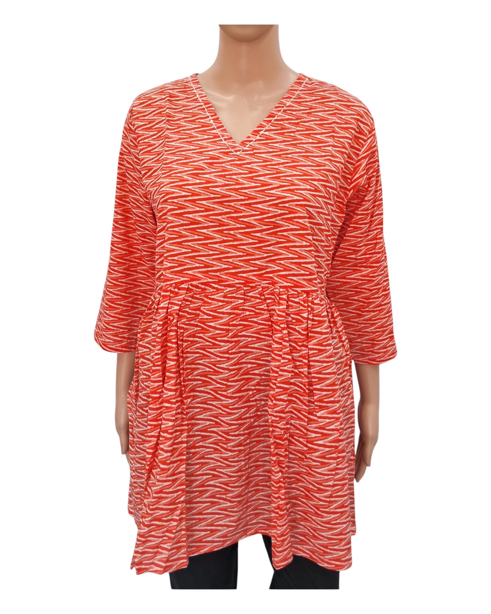 Buy Cotton Peplum Top With V Neck in orange – Tvahra