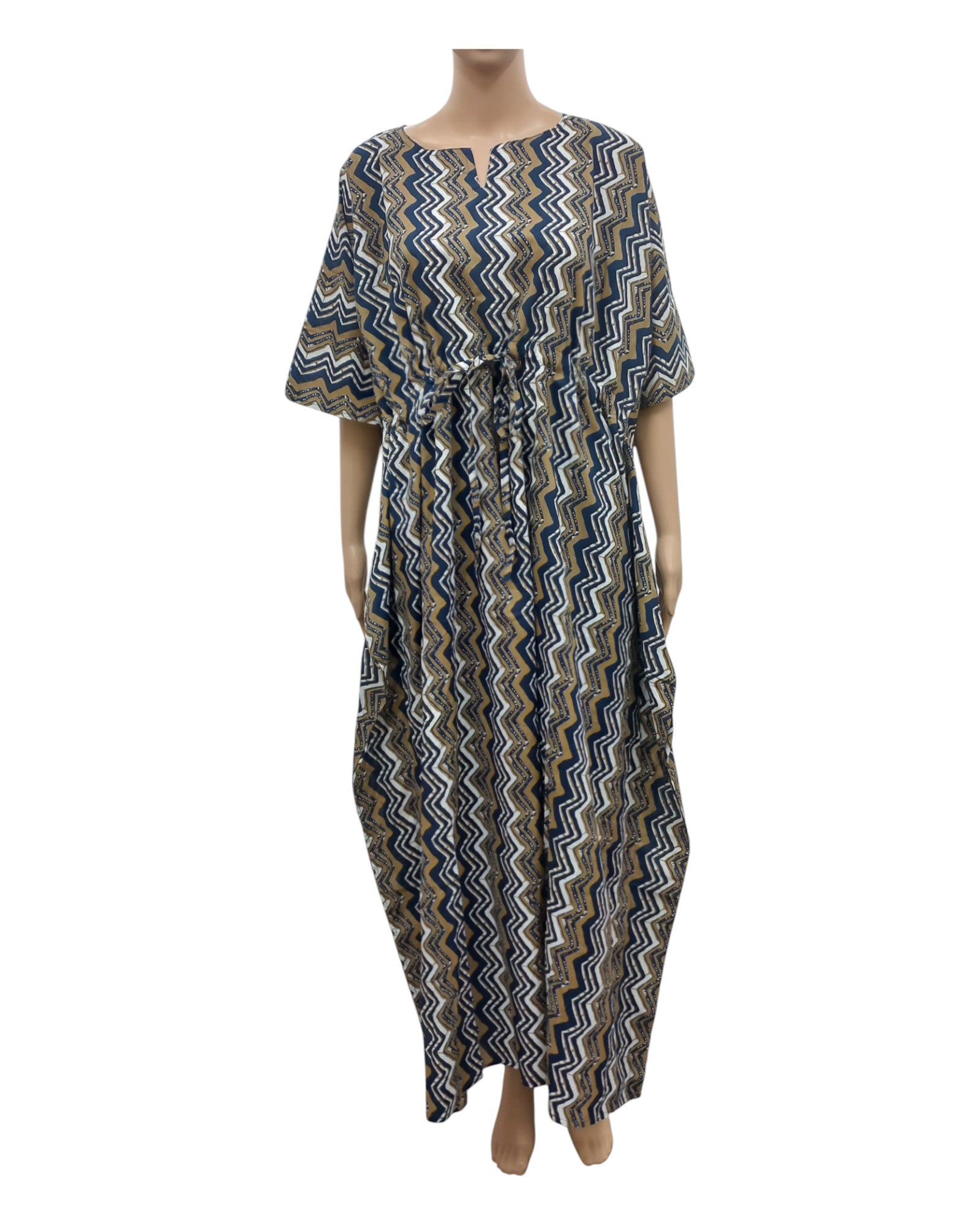 Buy Free Size Cotton Kaftan Nightie With Tie in blue – Tvahra