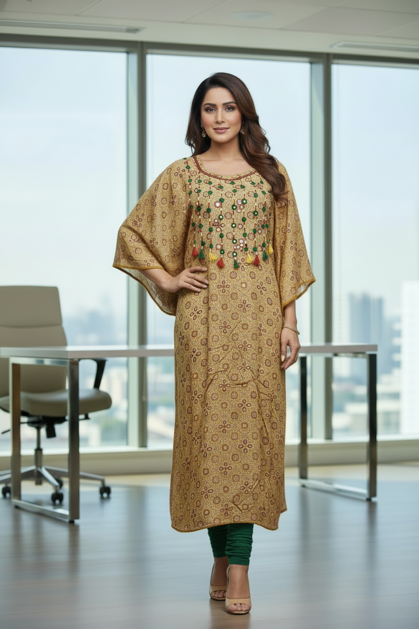 Ajrakh Print Kaftan Cotton Kurta