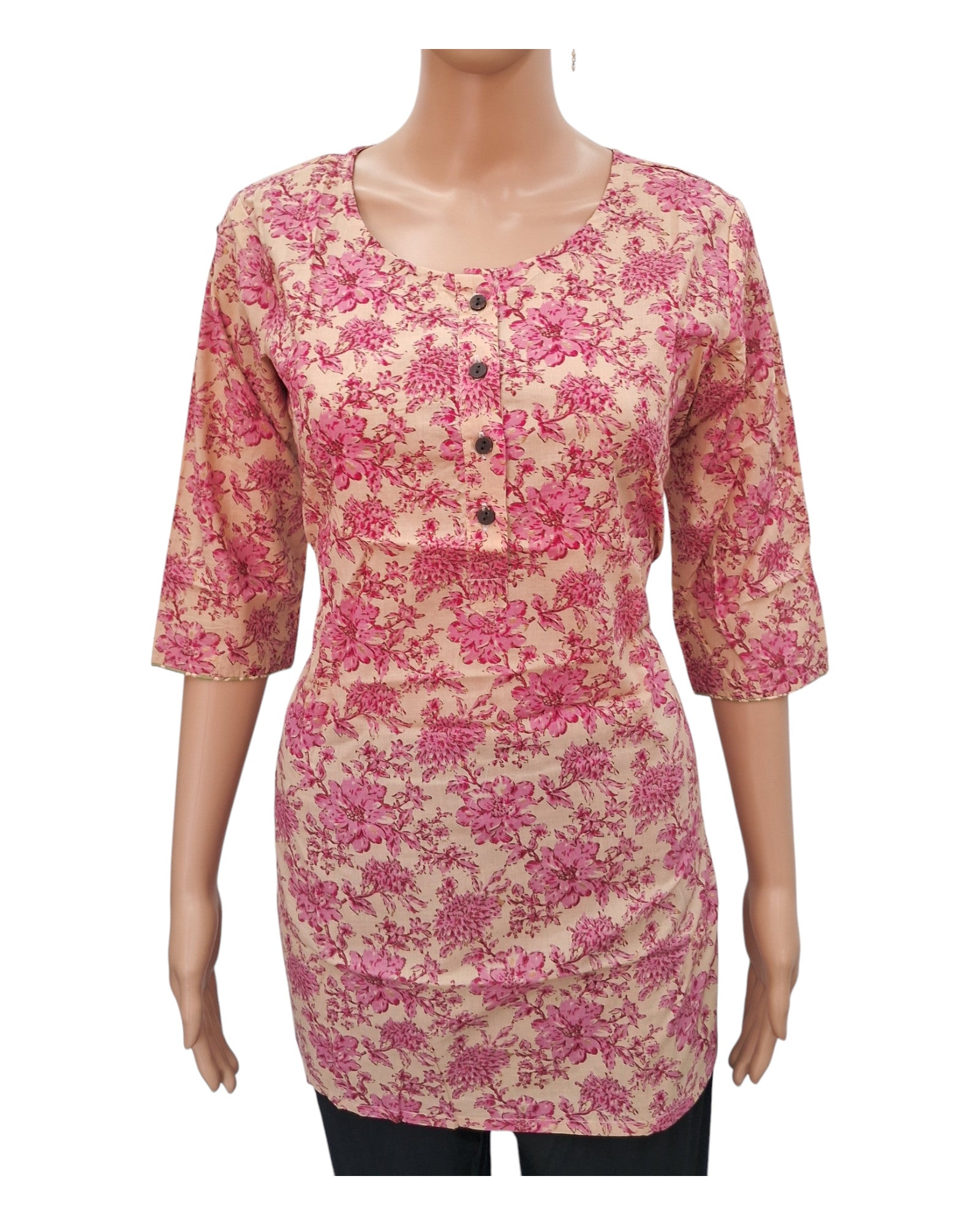 Buy Casual Printed Cotton Tunic in pink – Tvahra