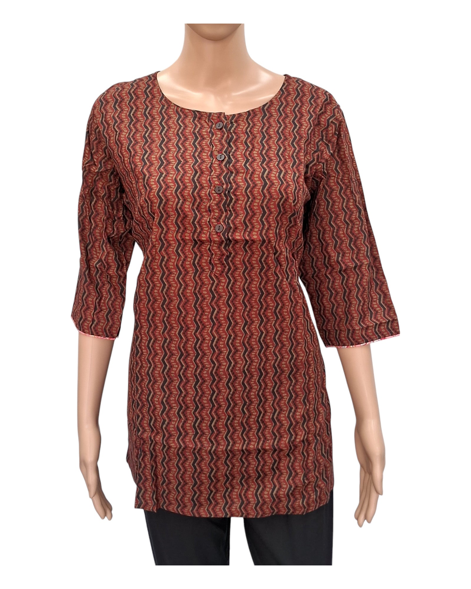 Casual Printed Cotton Tunic - Reddish Maroon