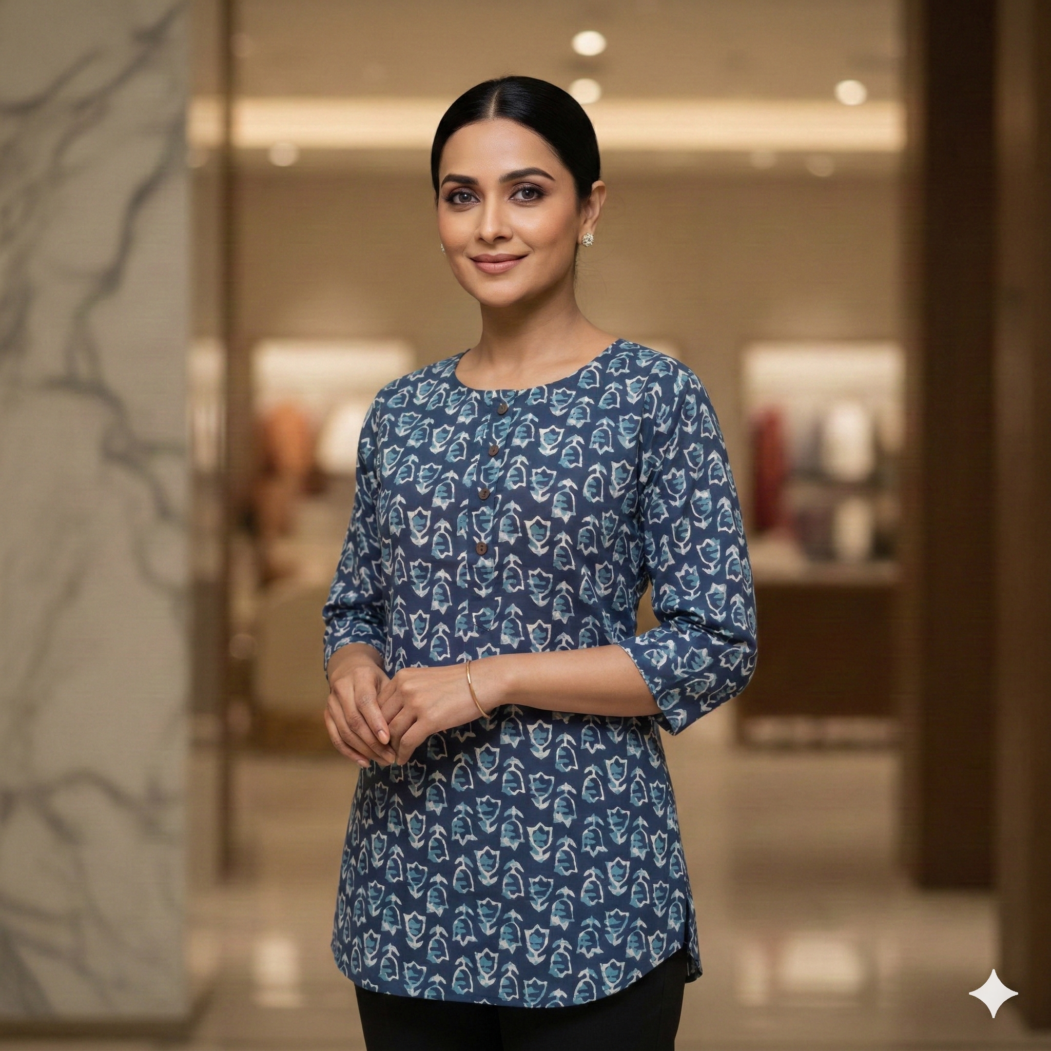 Casual Printed Cotton Tunic - Blue