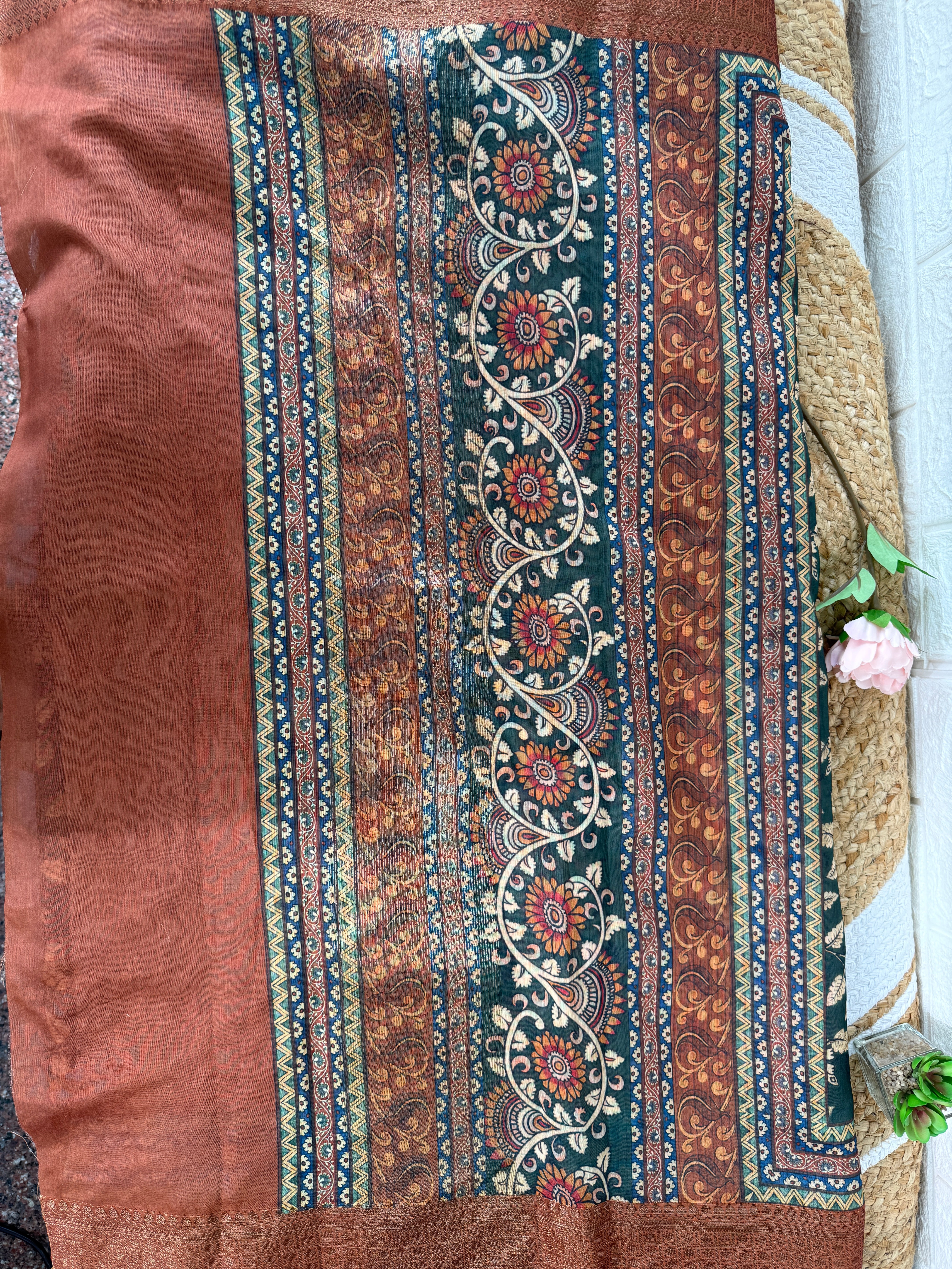 Floral Print Chanderi Cotton Saree