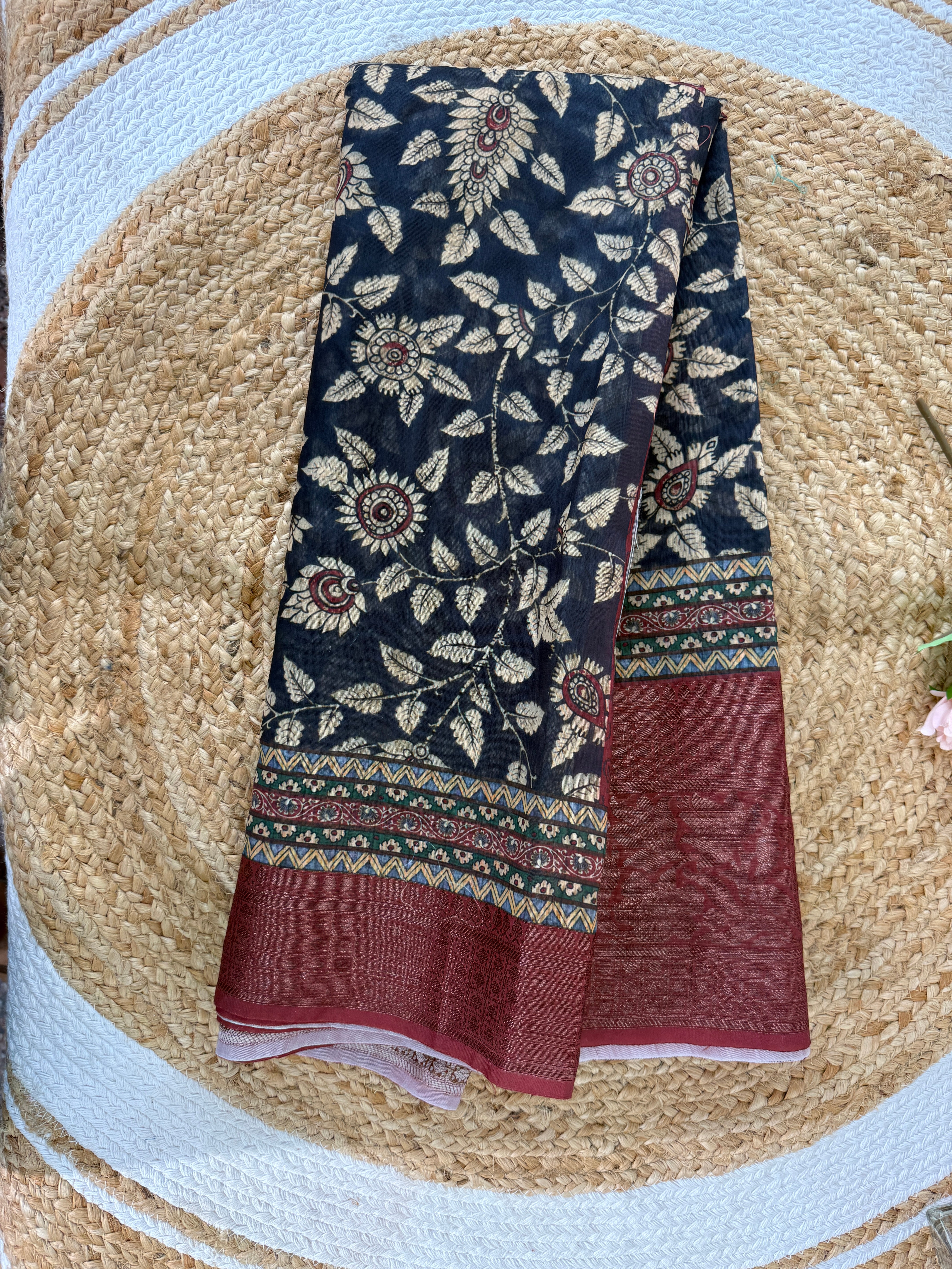 Floral Print Chanderi Cotton Saree