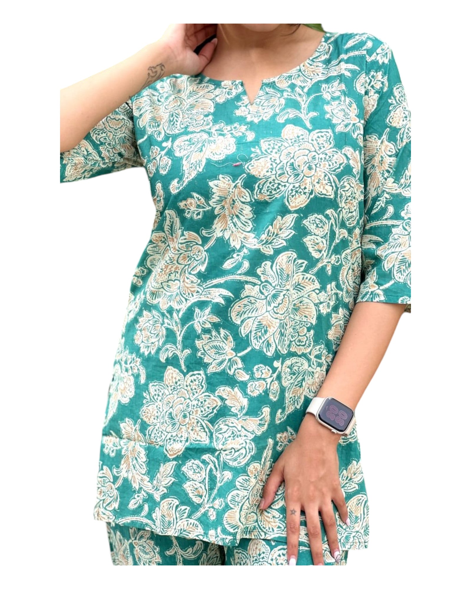 Two Piece Cotton Lounge Wear - Green