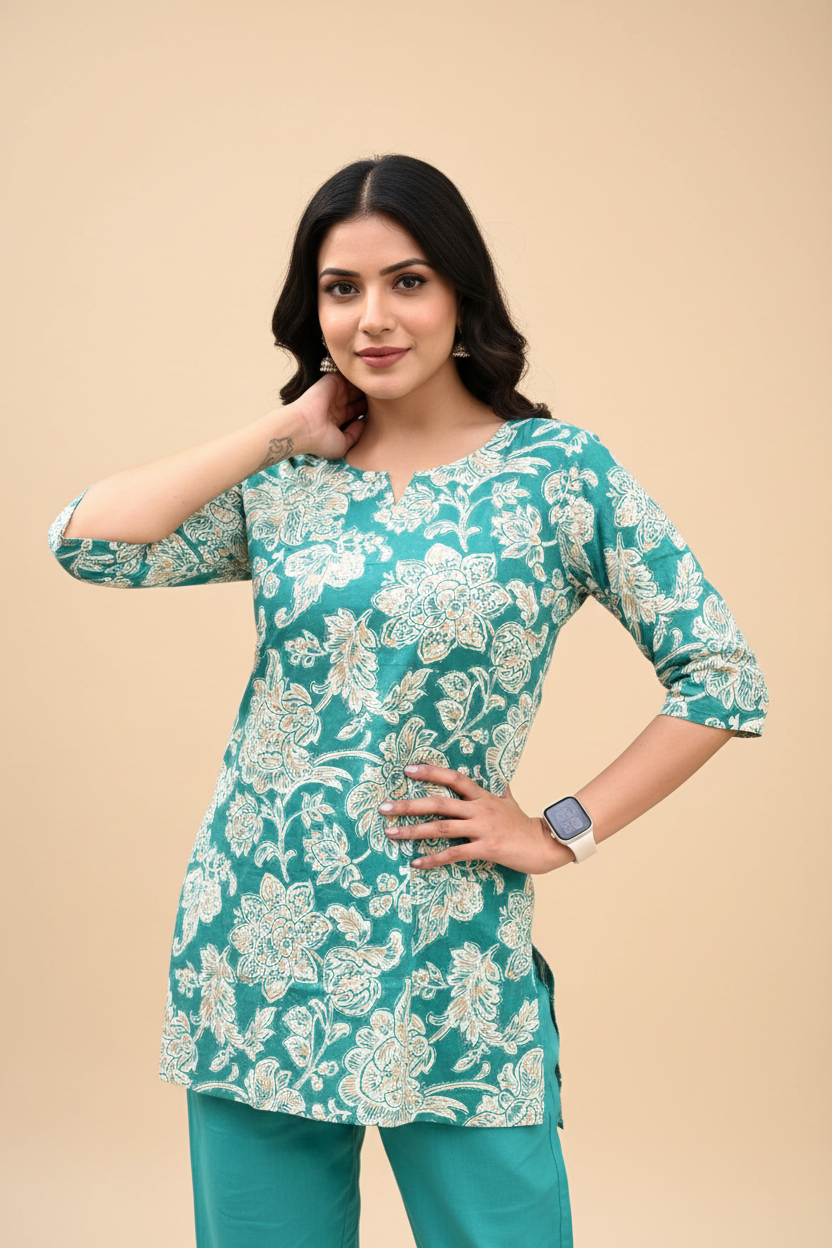 Two Piece Cotton Lounge Wear - Green
