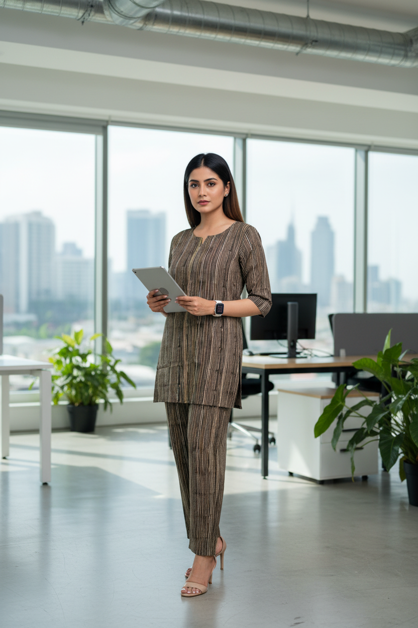 Two Piece Cotton Lounge Wear - Brown