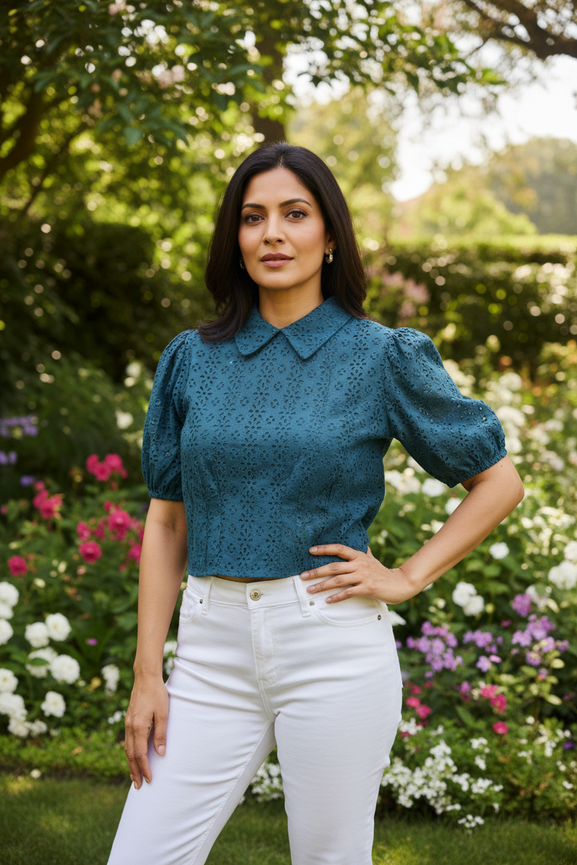 Cotton Hakoba Crop Top With Bow