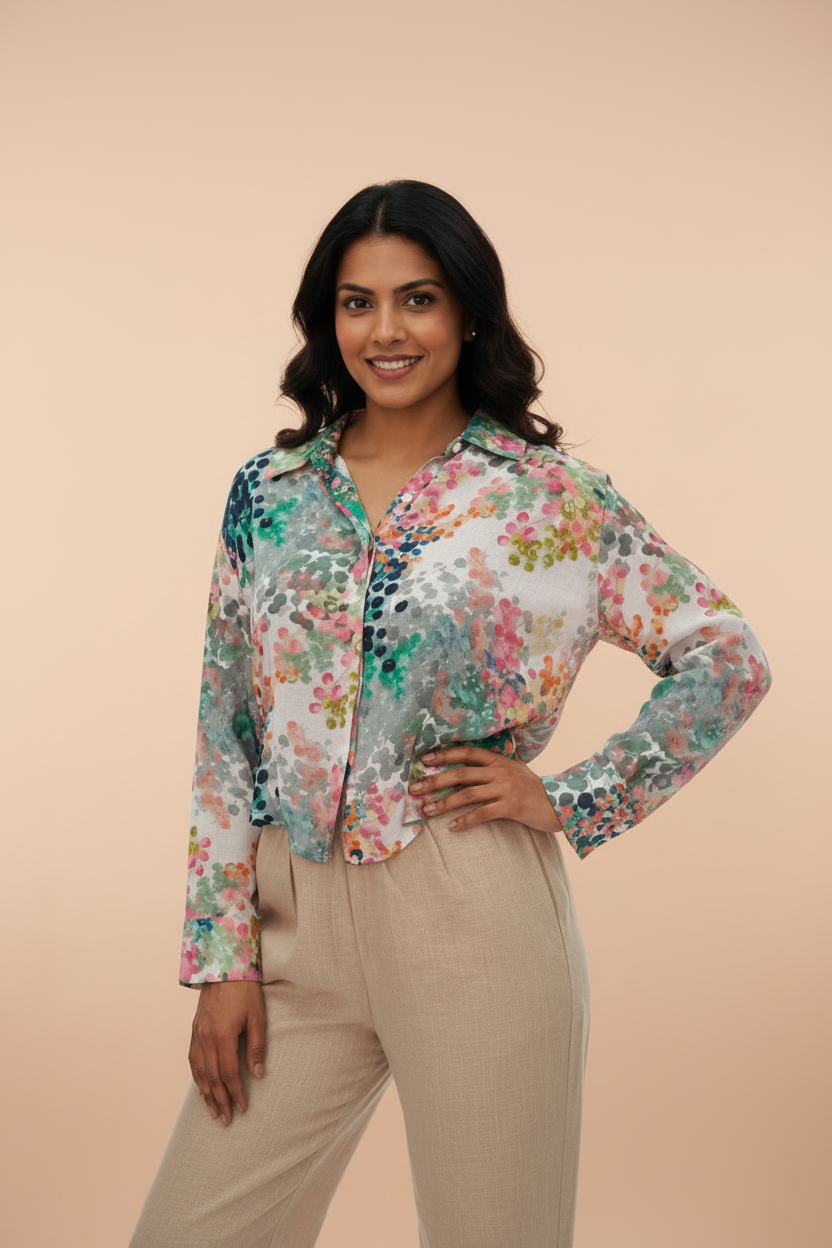 Digital Print Cotton Linen Crop Top