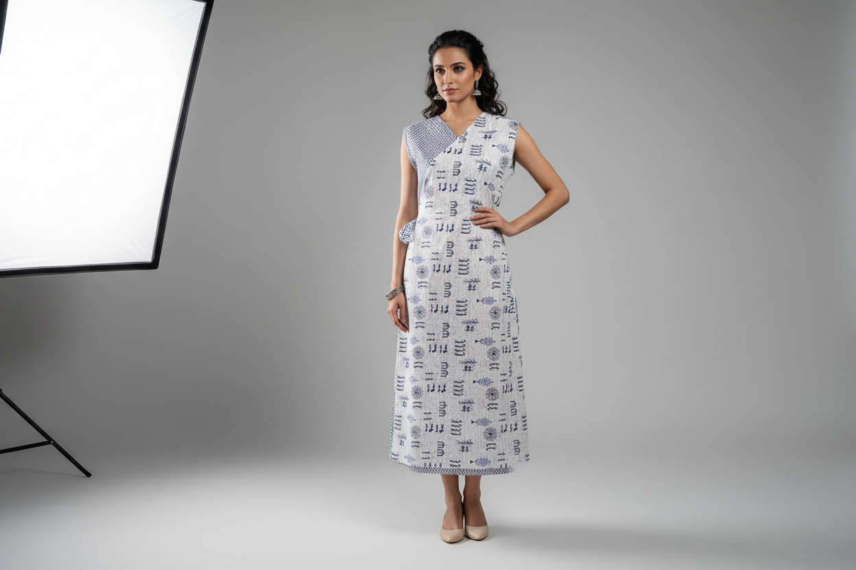 Overlap Cotton One Piece Dress - White