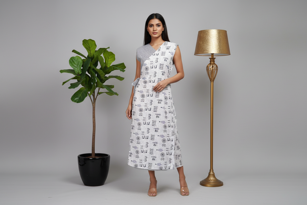 Overlap Cotton One Piece Dress - White