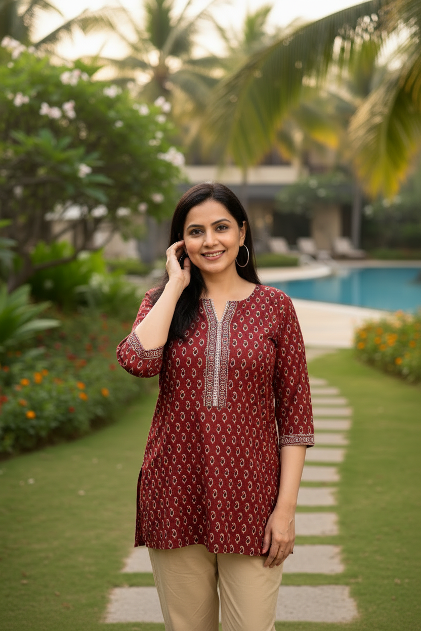 Jaipur Print Short Kurta With Gota Patti