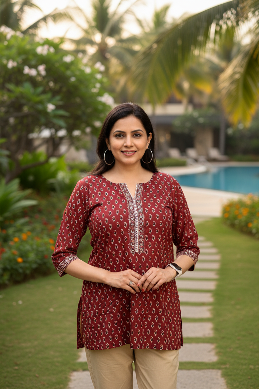 Jaipur Print Short Kurta With Gota Patti