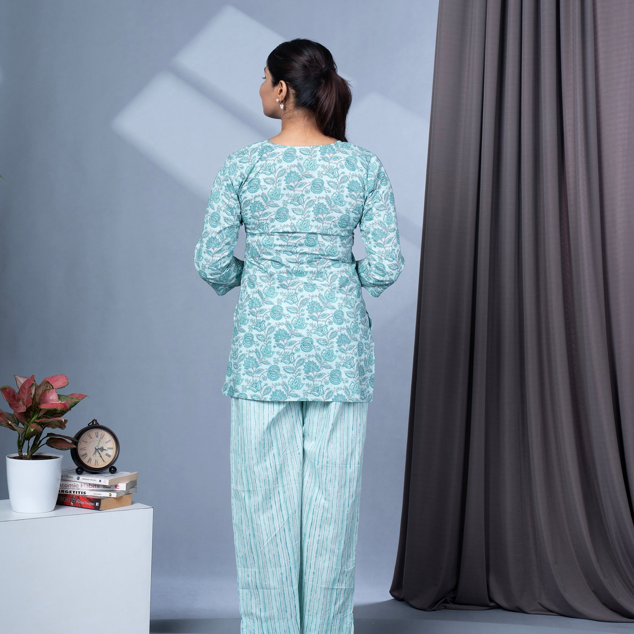 Two Piece Cotton Lounge Wear - Teal