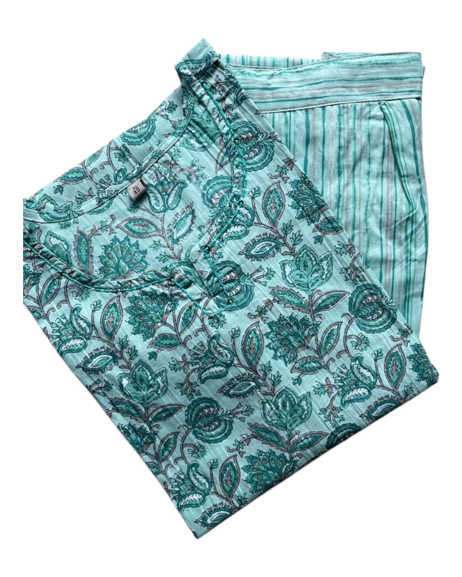 Buy Two Piece Cotton Lounge Wear in teal – Tvahra