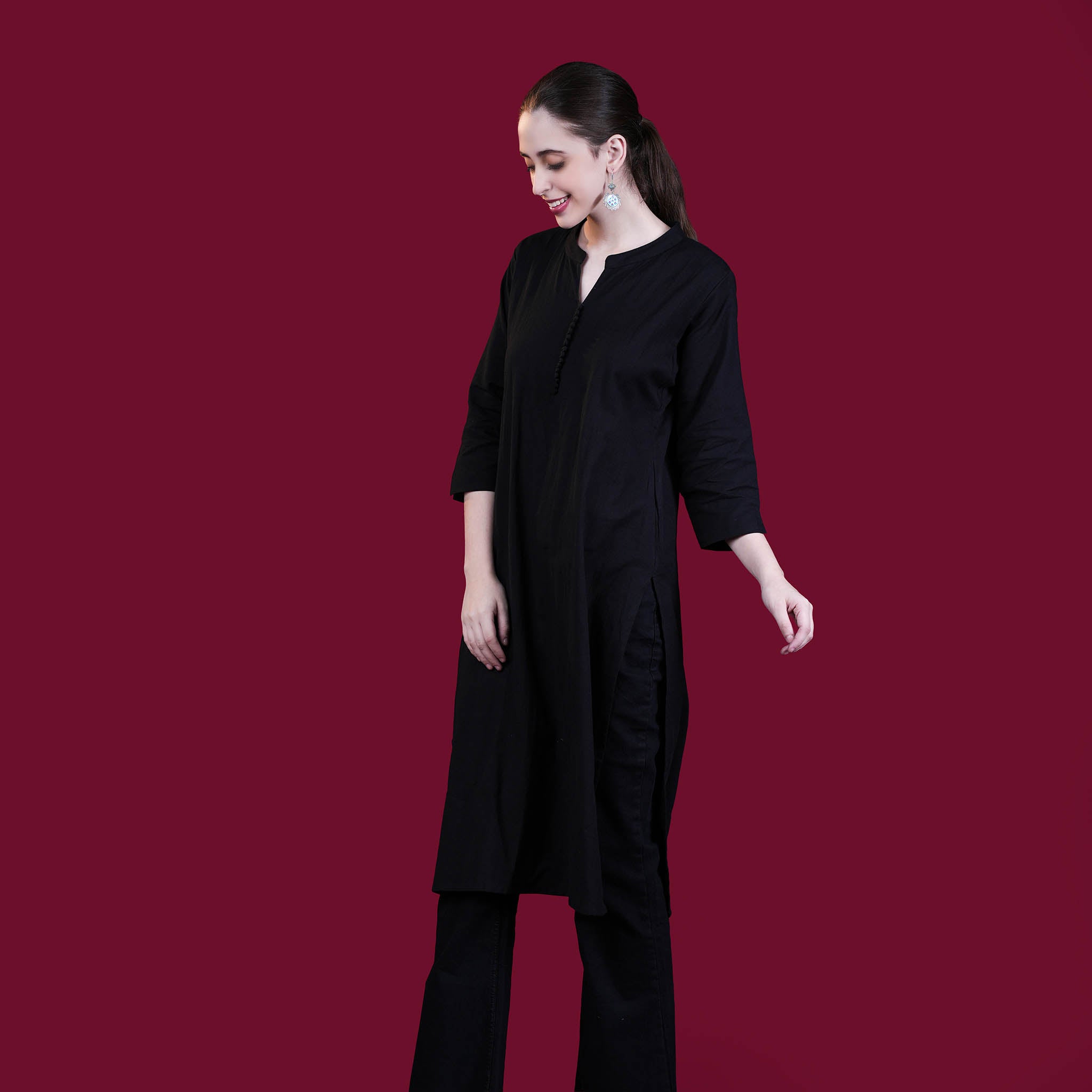 Asian Collar Plain Solid Cotton Flex Kurta