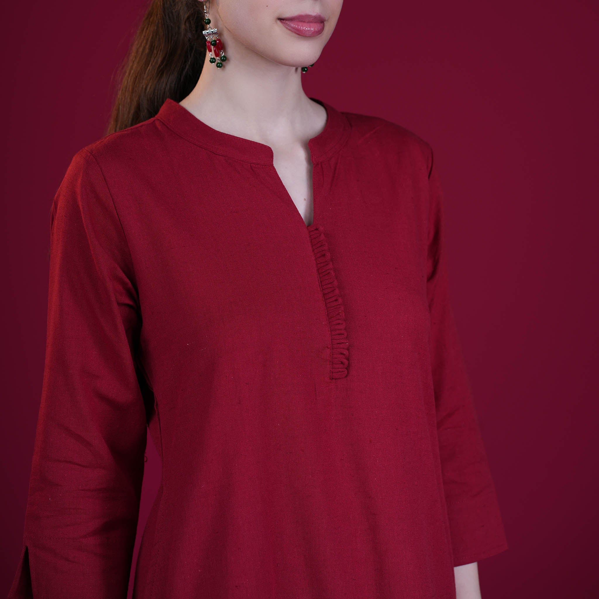 Asian Collar Plain Solid Cotton Flex Kurta