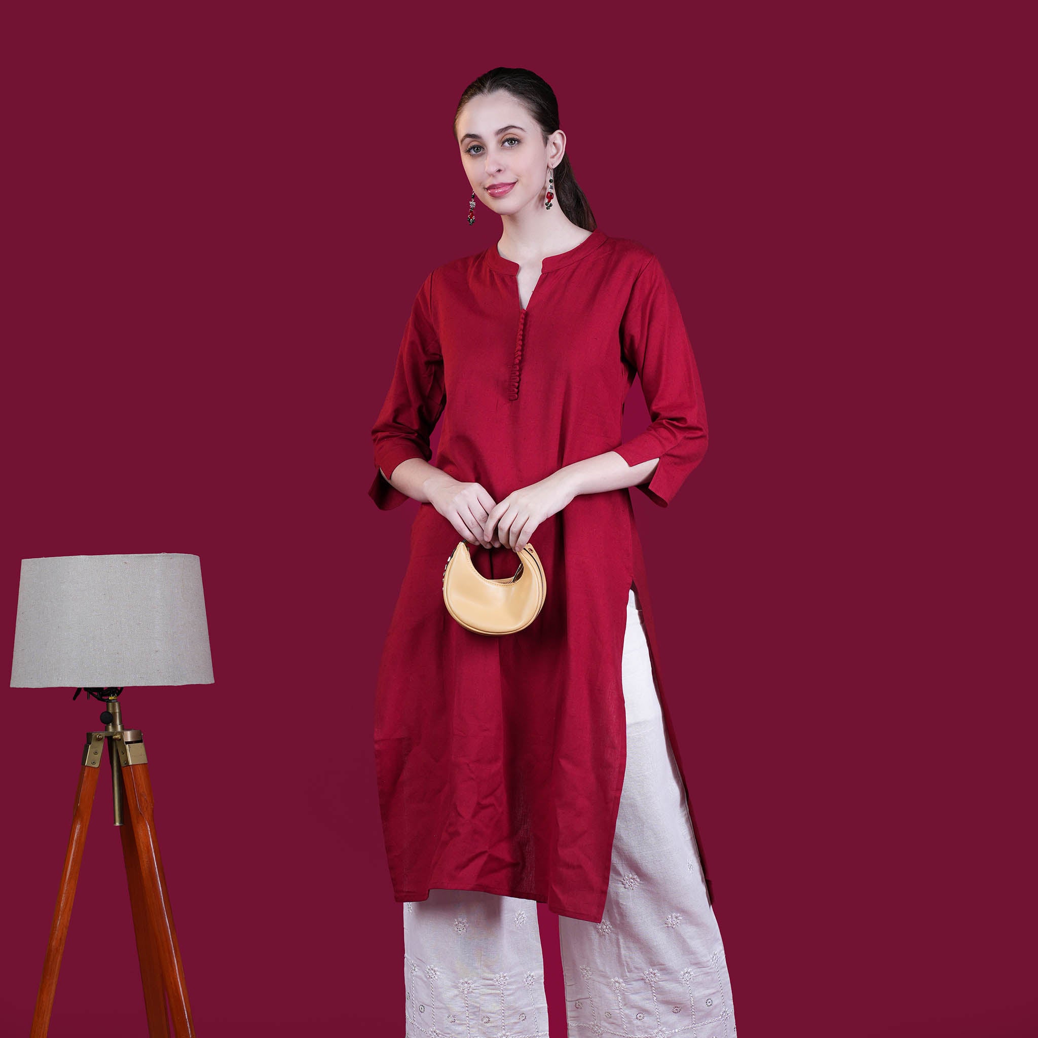 Asian Collar Plain Solid Cotton Flex Kurta