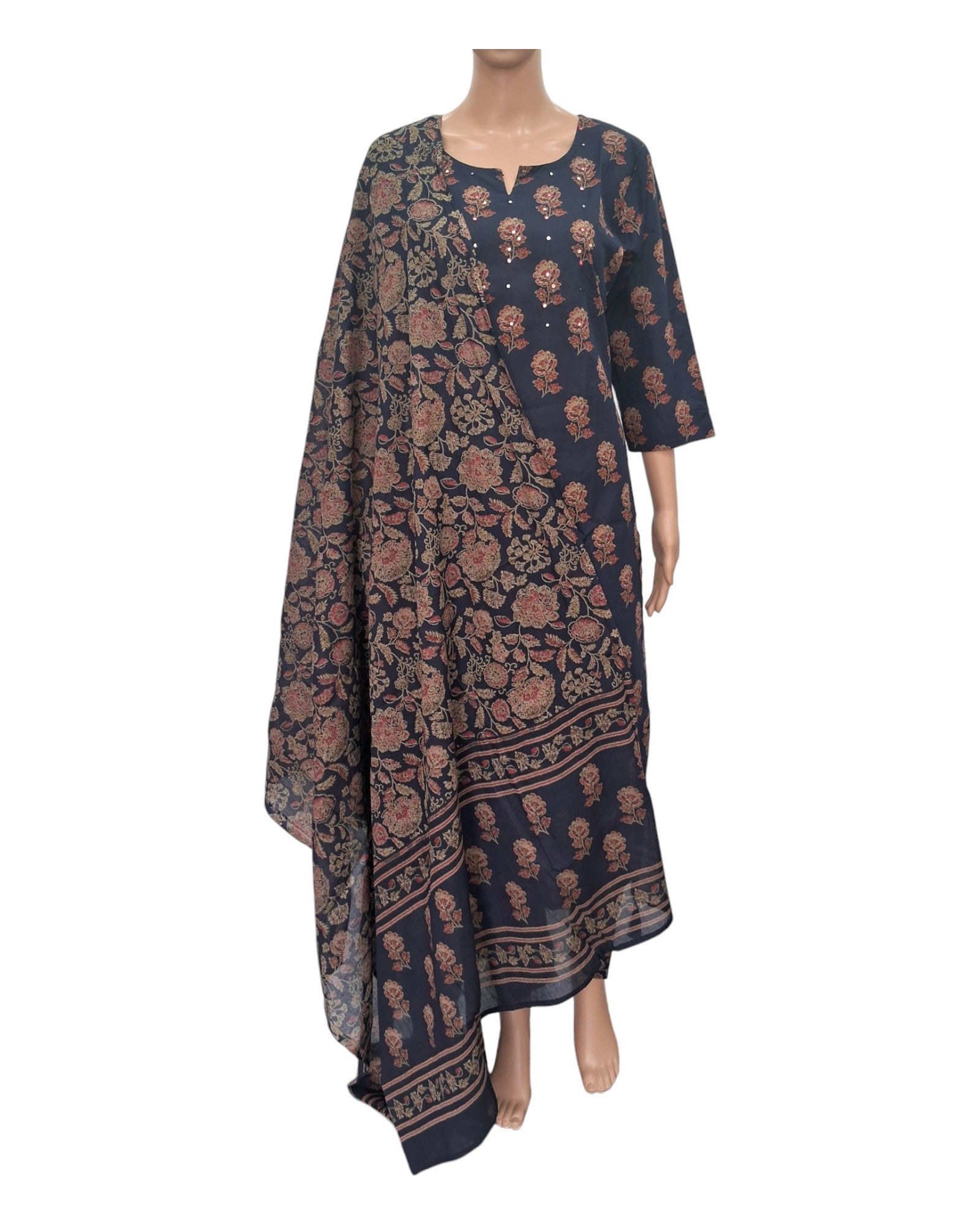 Floral Print Cotton Kurta Pant Dupatta Set