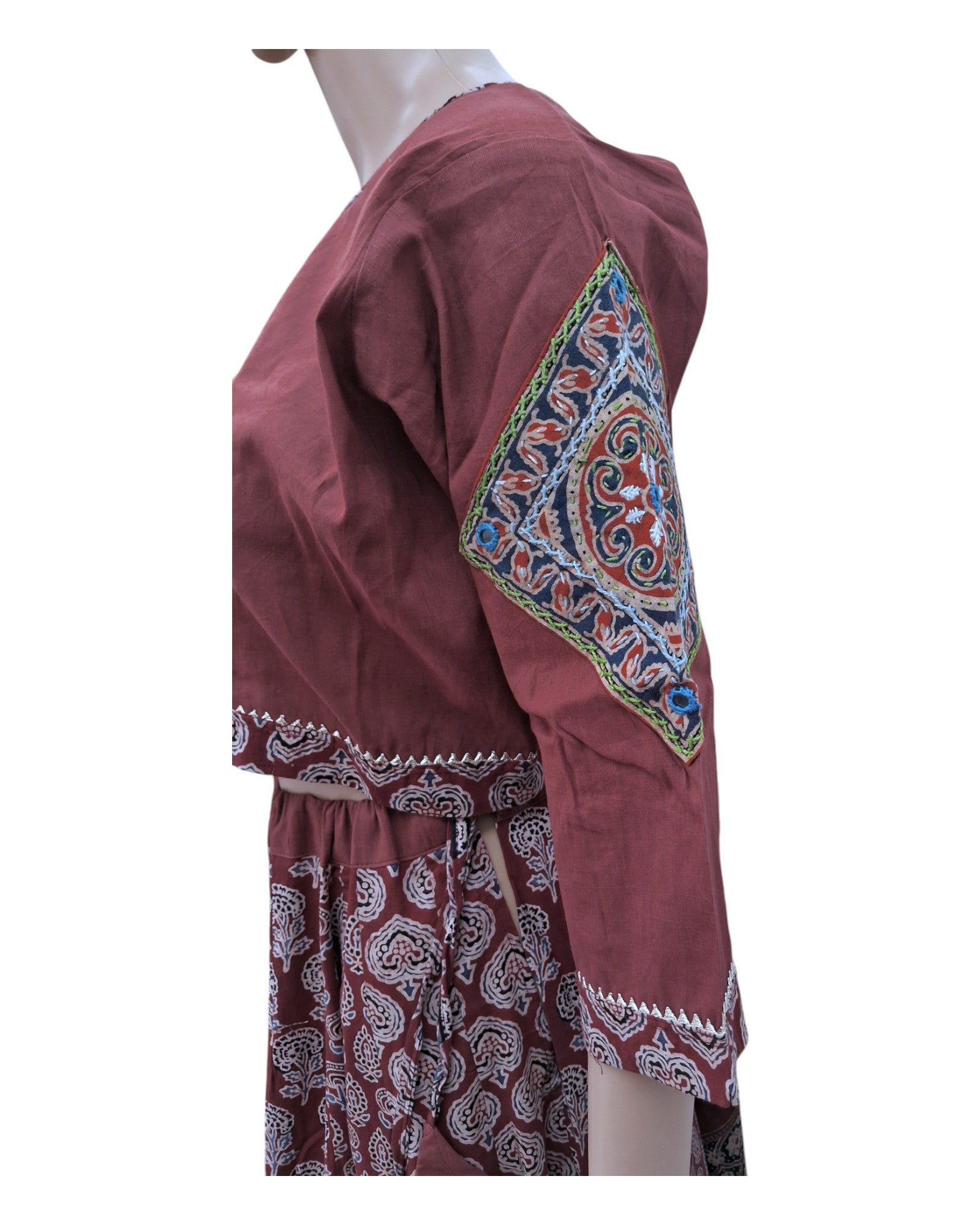 Buy Ajrakh Print Cotton Lehenga Choli Set With Ajrakh Dupatta – Tvahra