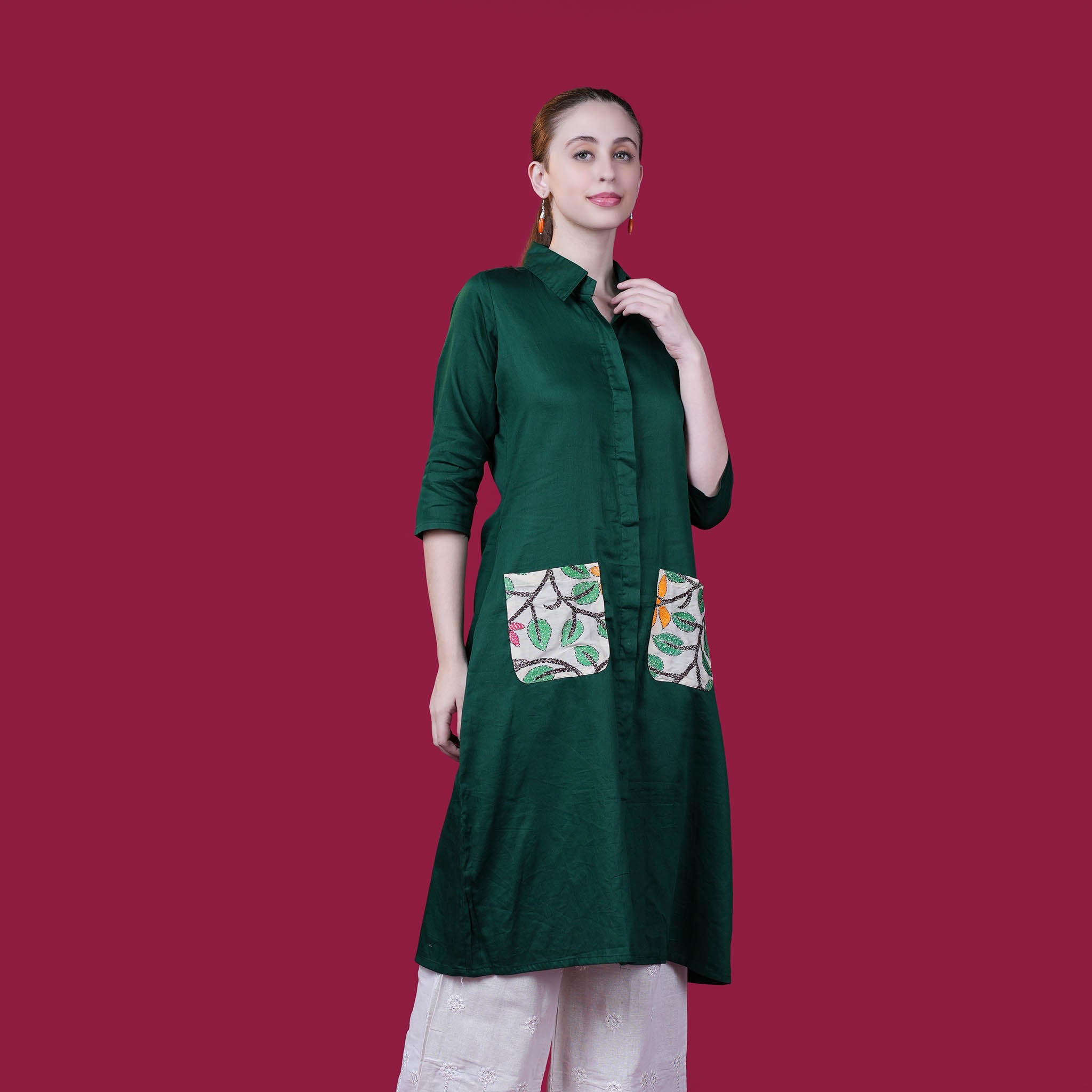 Cotton Silk One Piece Dress - Green