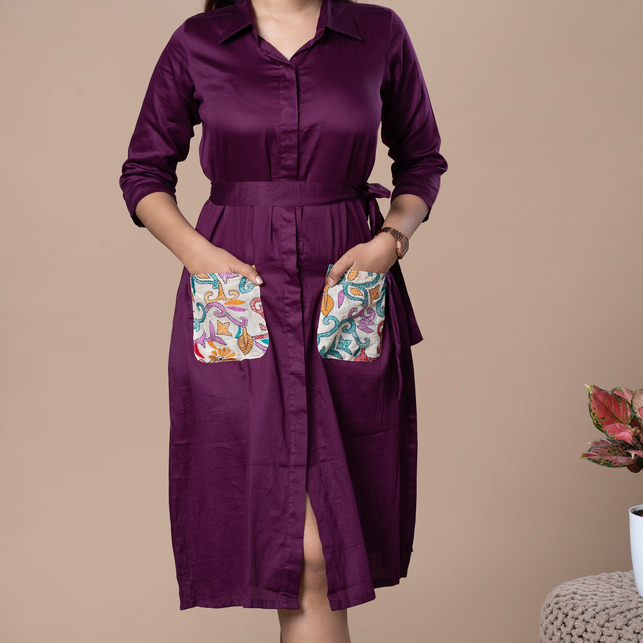 Cotton Silk One Piece Dress - Violet