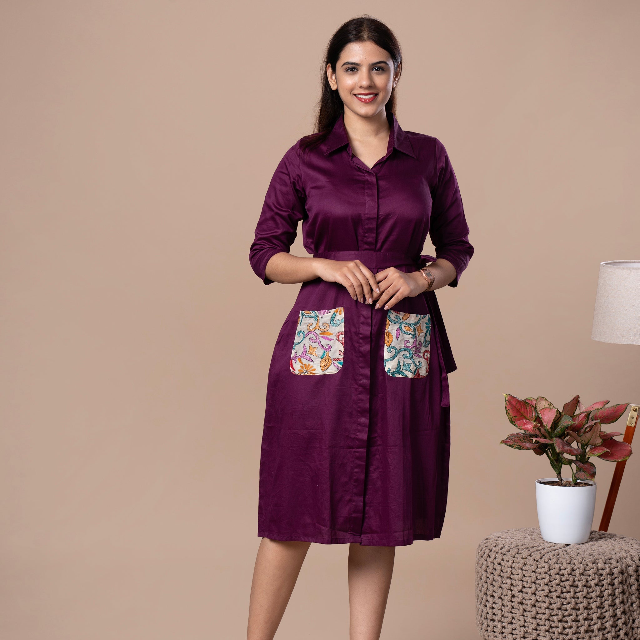 Cotton Silk One Piece Dress - Violet