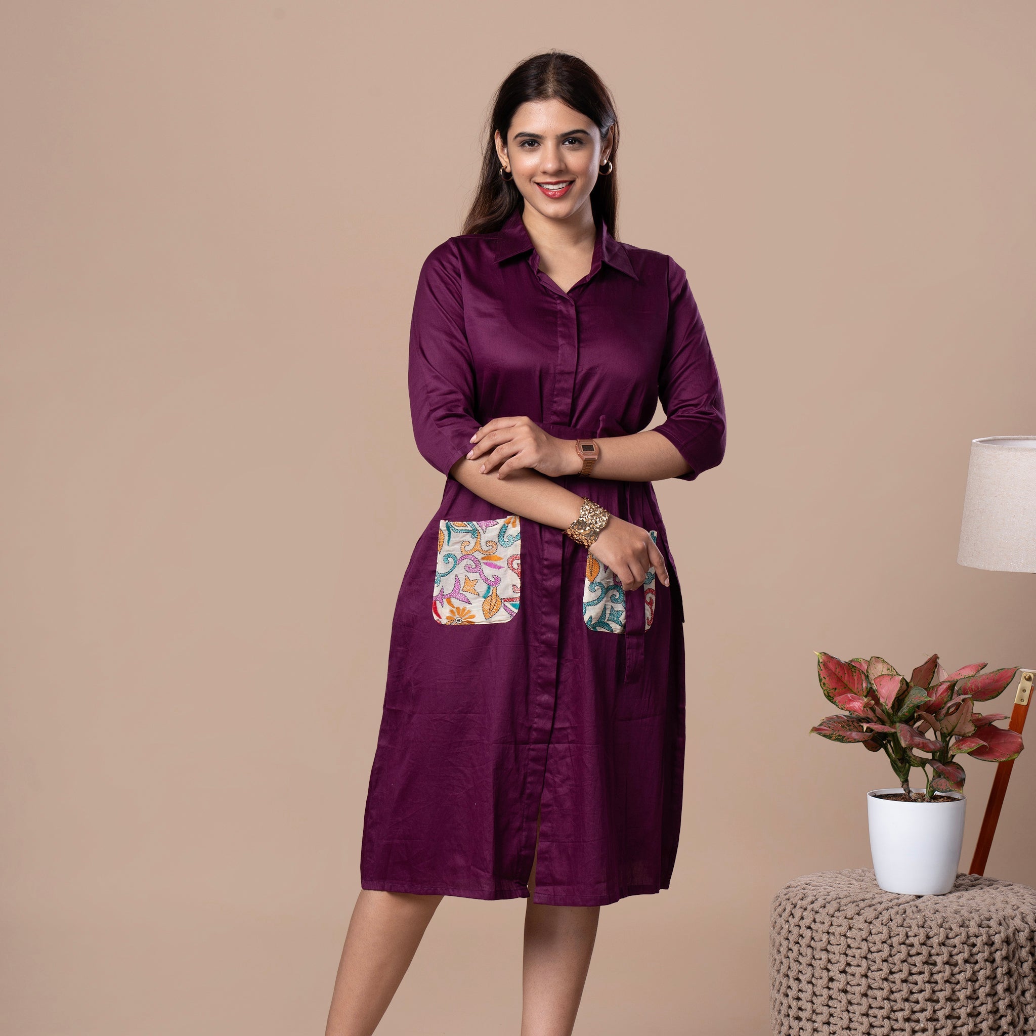 Cotton Silk One Piece Dress - Violet