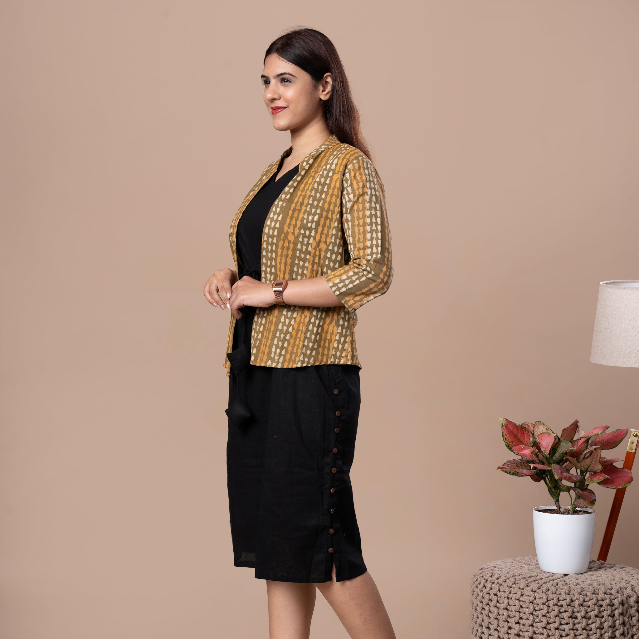 Sleeveless Dress With Block Printed Shrug