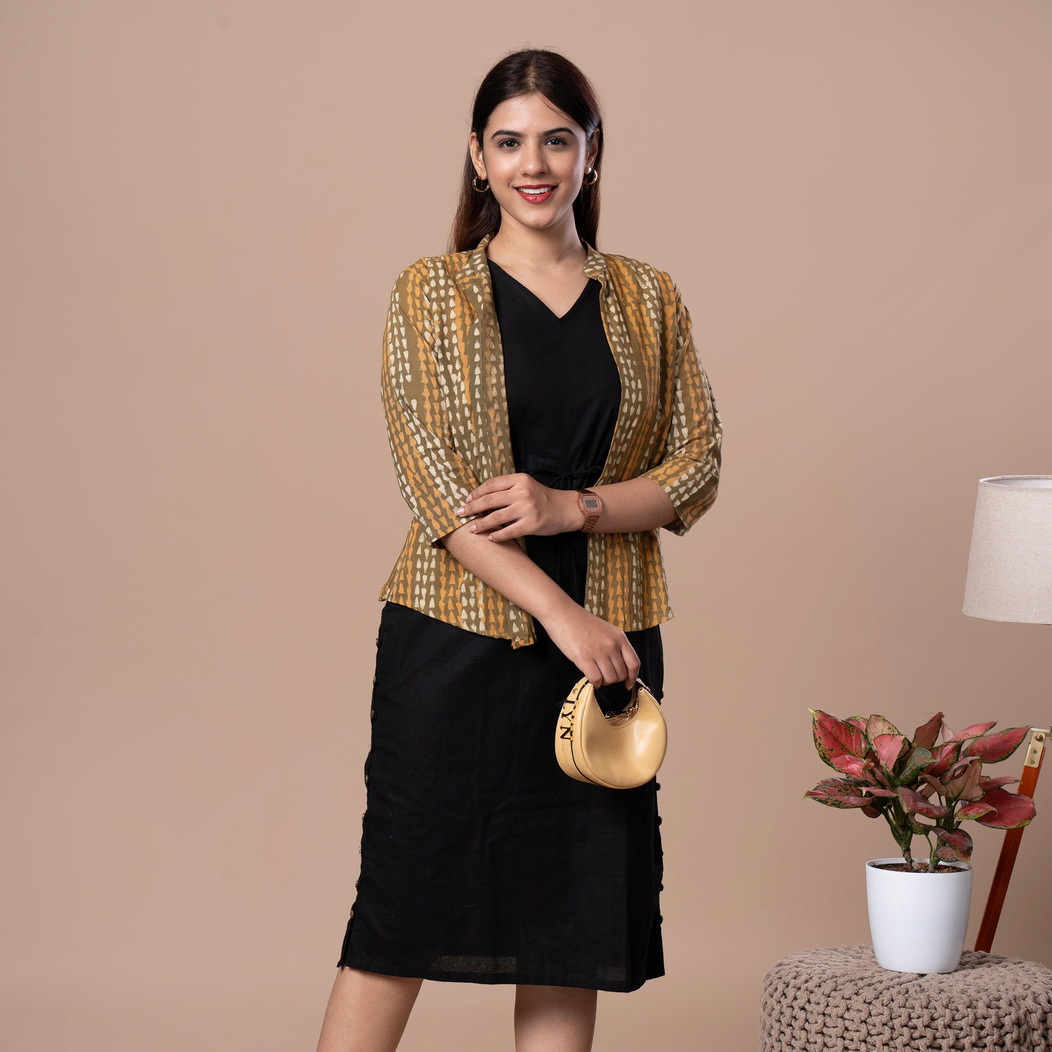 Sleeveless Dress With Block Printed Shrug
