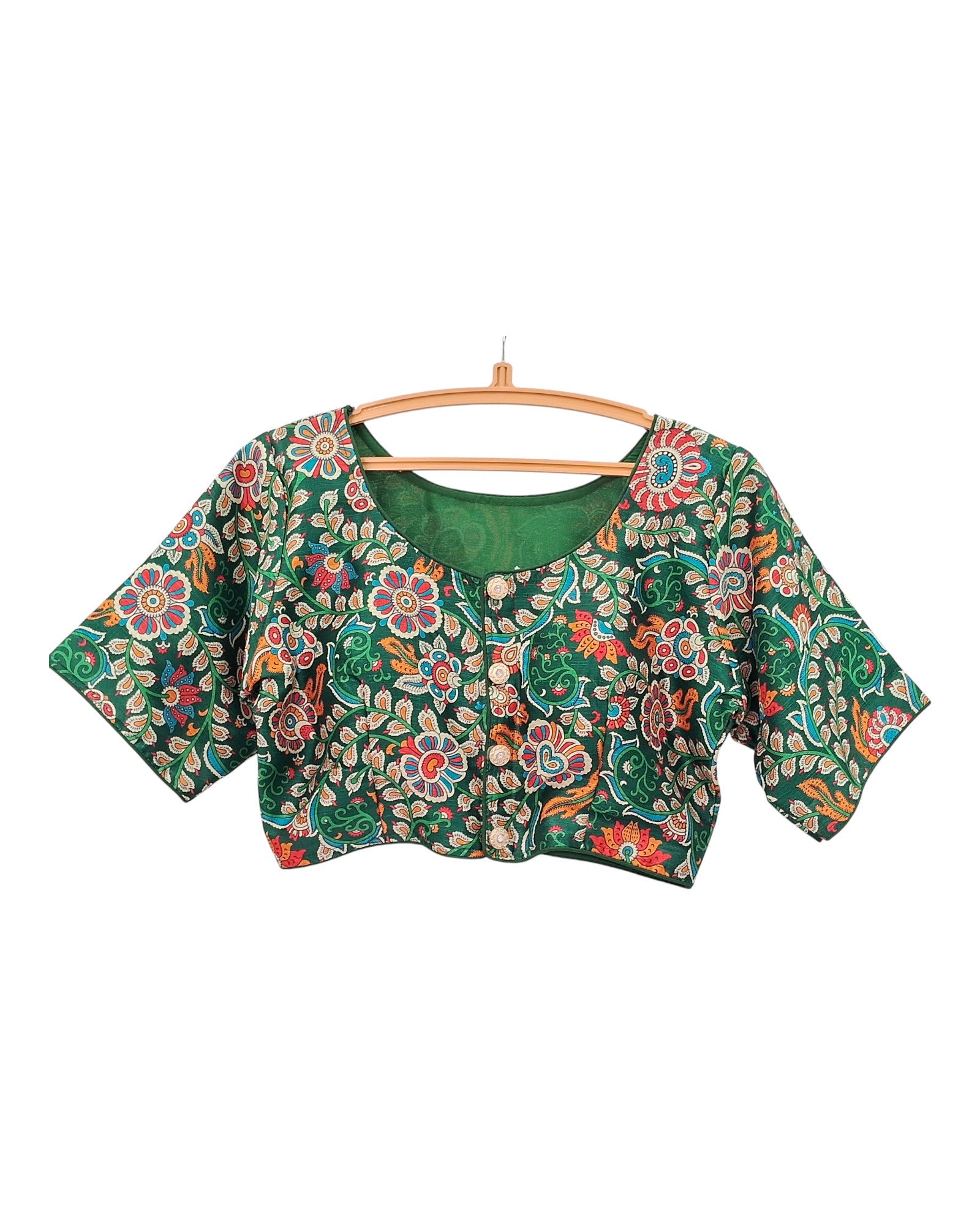 Buy Colorful Art Silk Blouse with Floral Print in green – Tvahra