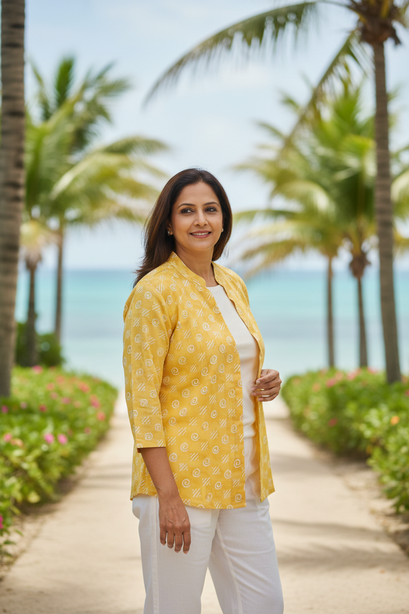 Cotton Printed Short Shrug - Yellow