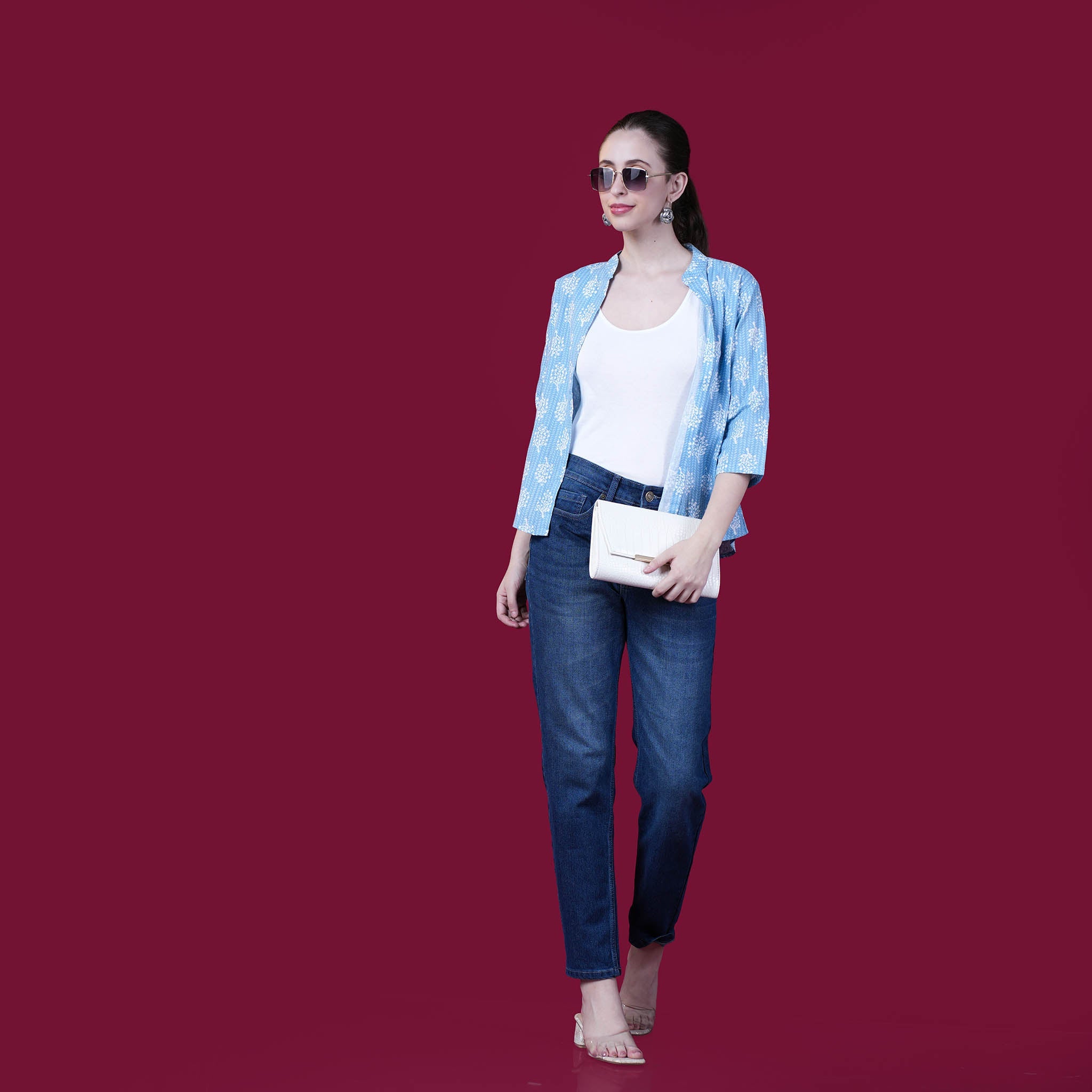 Cotton Printed Short Shrug - Pink