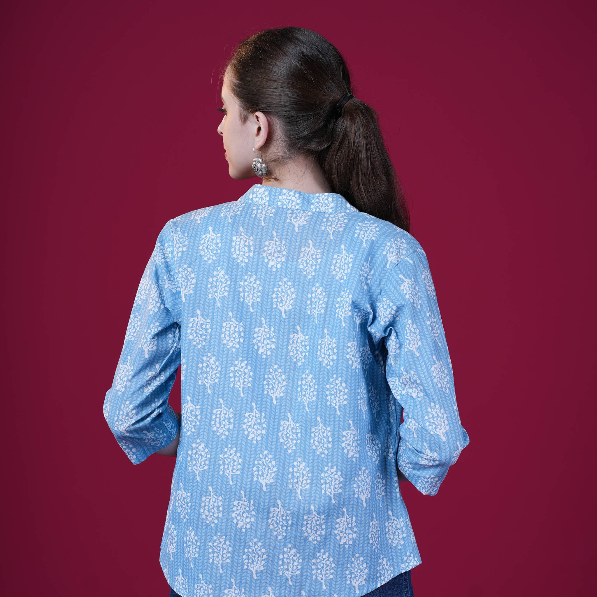Cotton Printed Short Shrug - Blue