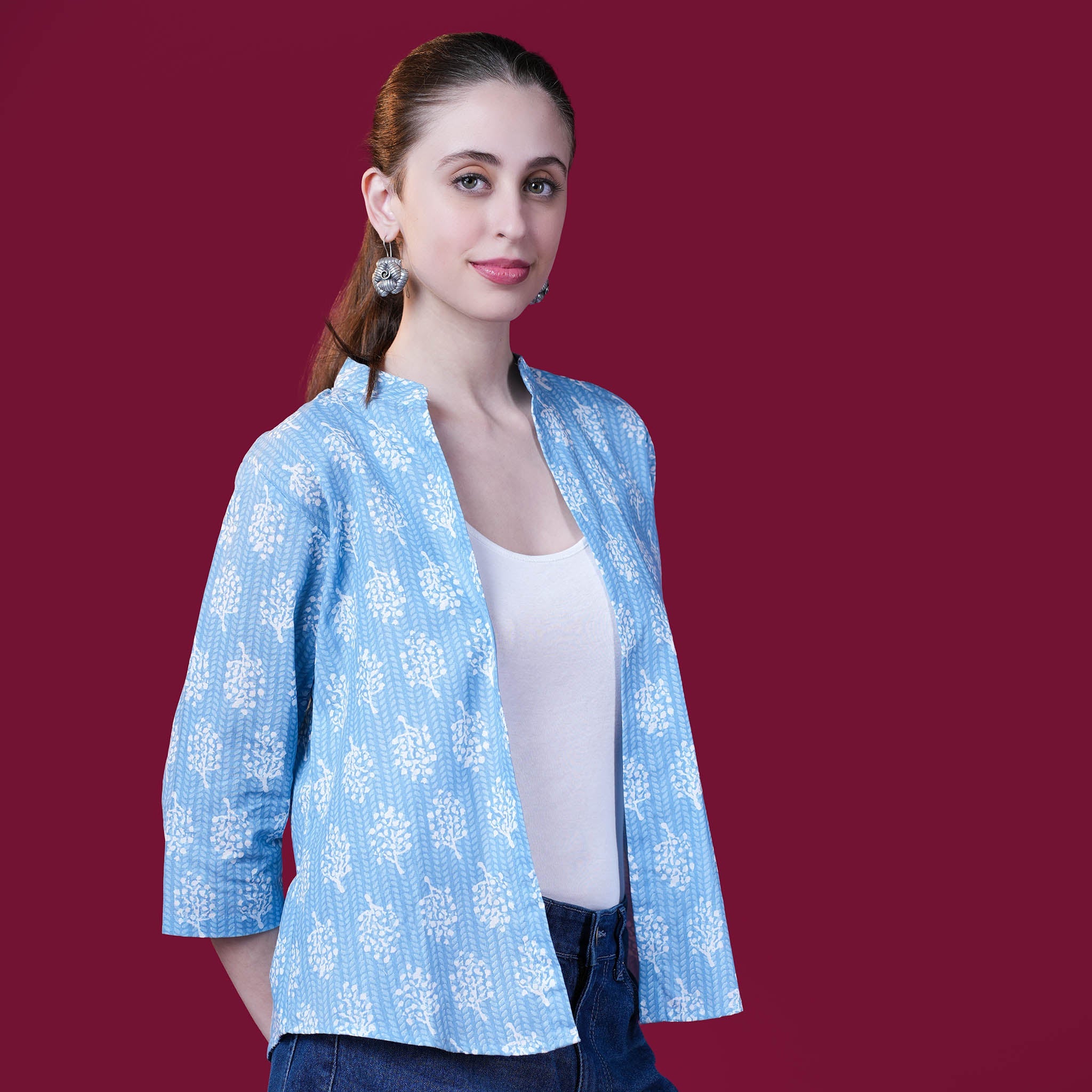 Cotton Printed Short Shrug - Pink